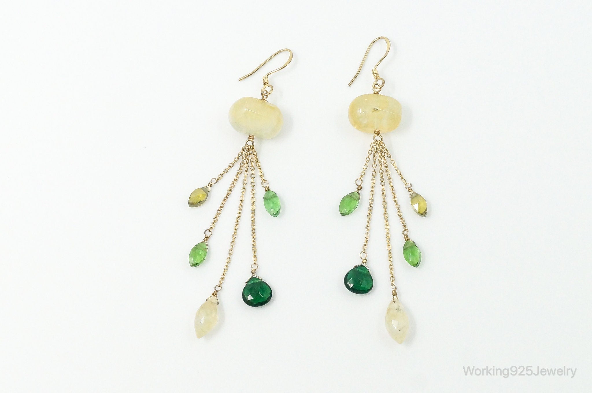 Yellow Quartz Green Tourmaline Peridot Gold Vermeil Sterling Silver Earrings