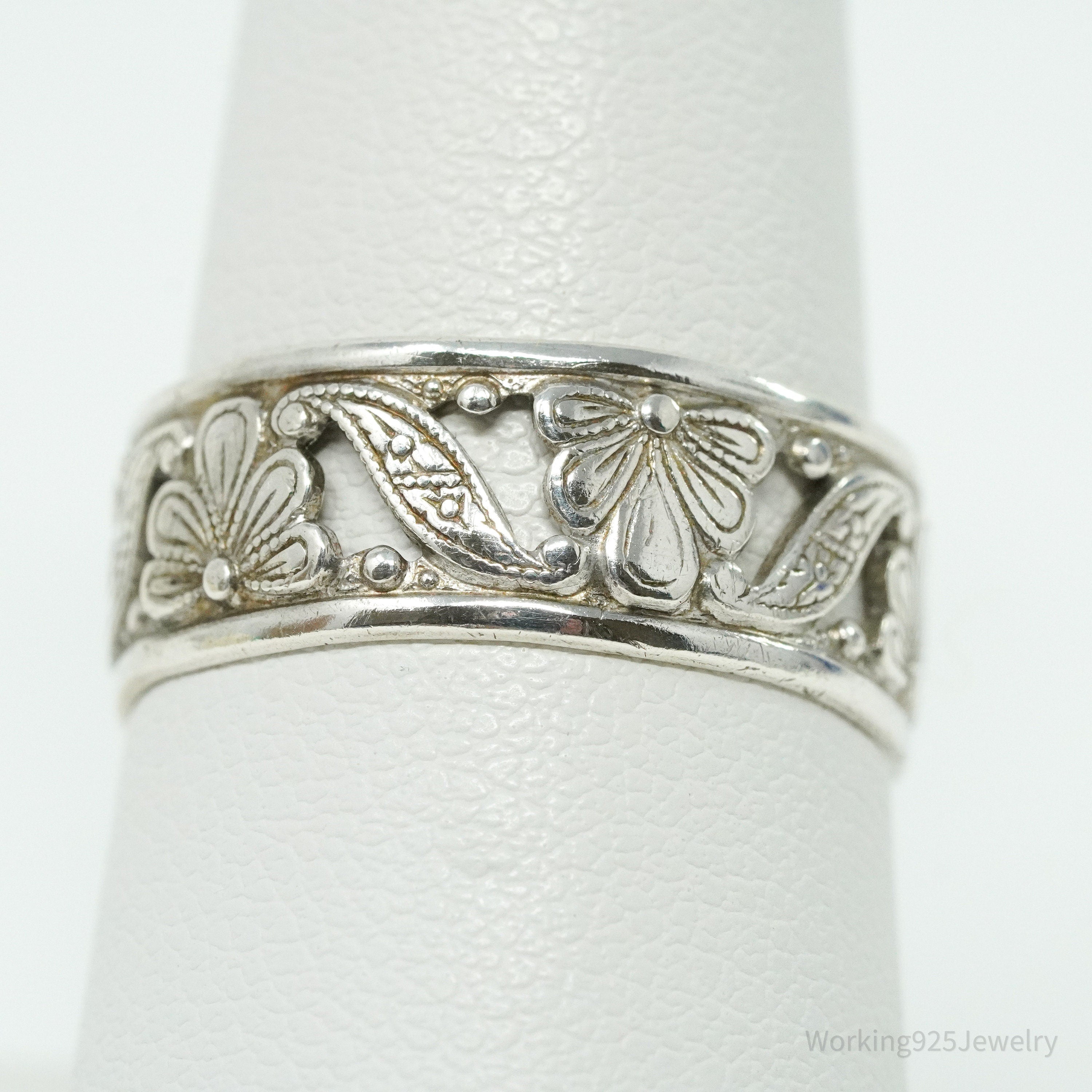 Antique Art Deco Sterling Silver Band Ring - Size 8.25