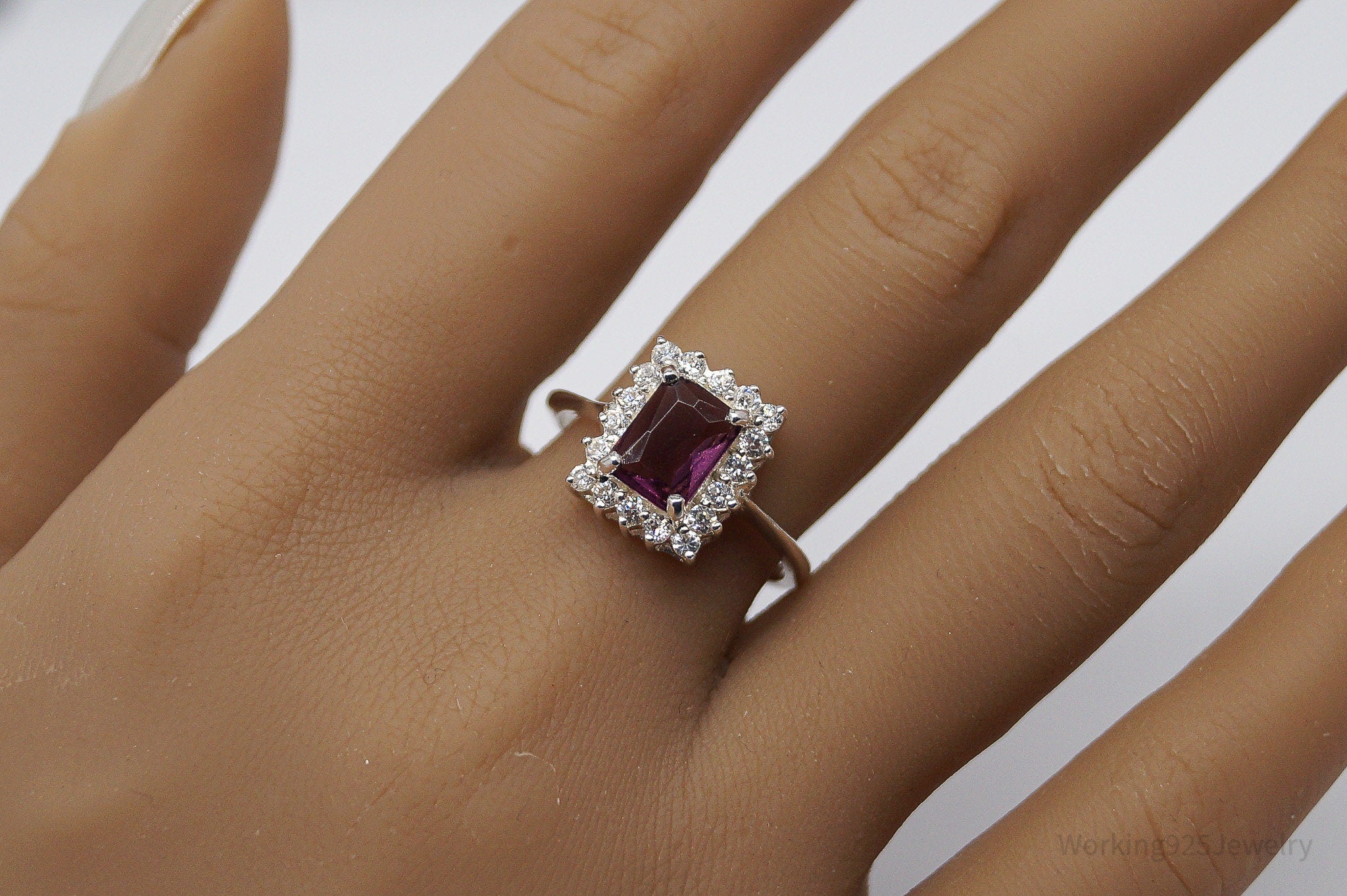 Vintage Amethyst Cubic Zirconia Sterling Silver Ring - Size 8.75