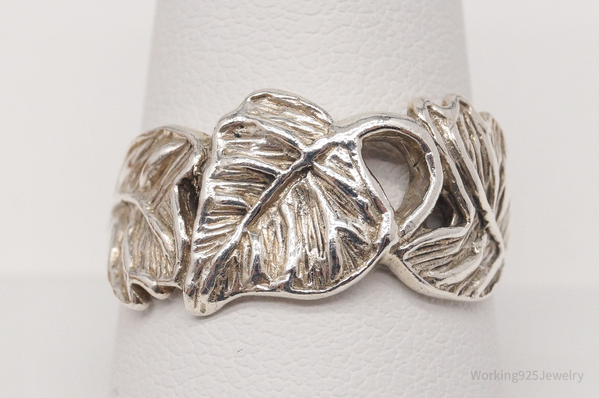 Vintage Sterling Silver Leaf Band Ring - Size 9.5