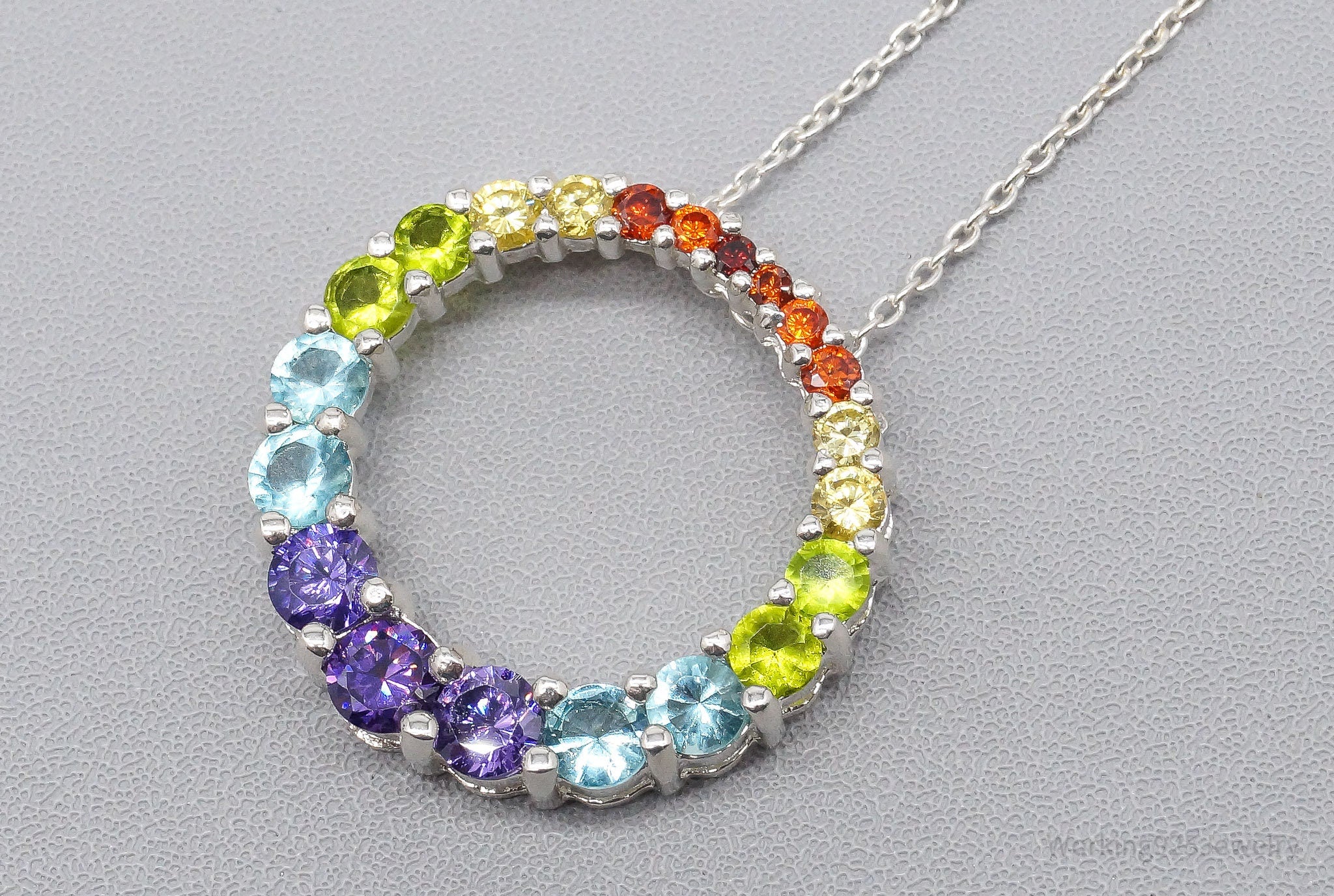 Vintage Multi Gemstone Sterling Silver Necklace - 18"