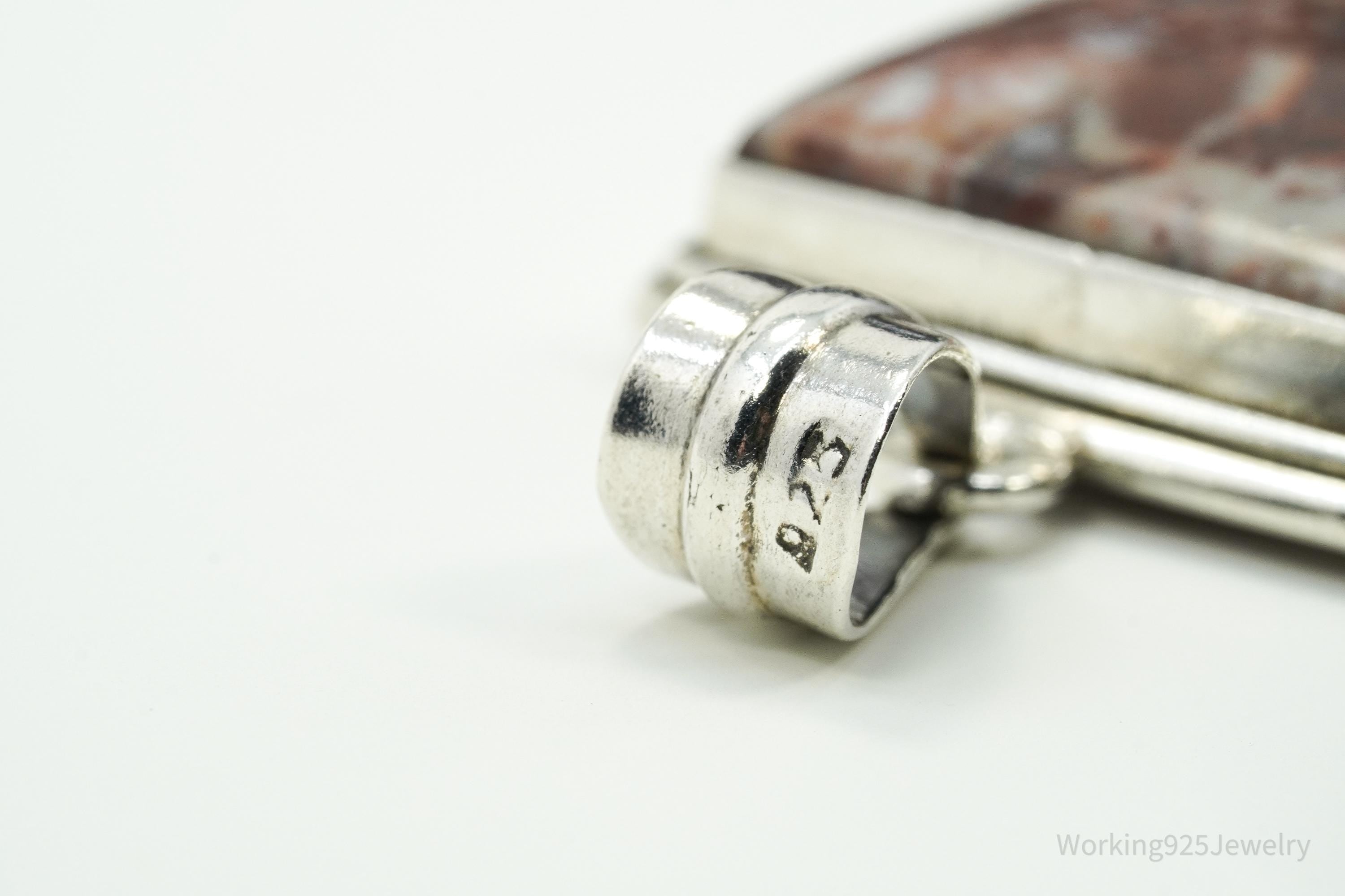 Vintage Copper Agate Sterling Silver Necklace Pendant