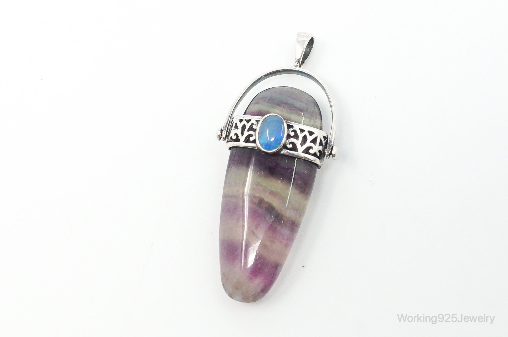 Vintage Purple & Green Fluorite Blue Opal Sterling Silver Pendant