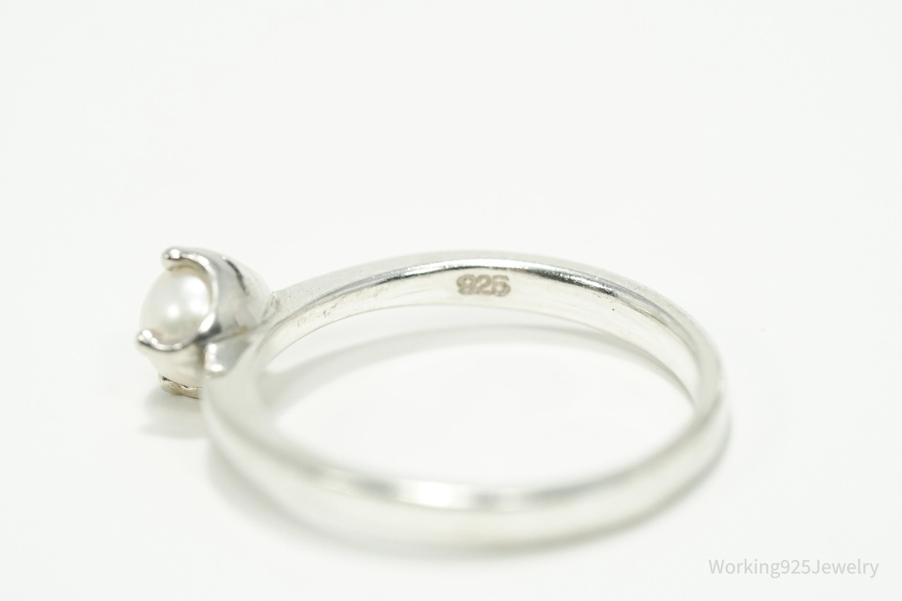 Vintage White Pearl Sterling Silver Ring - Size 7.5