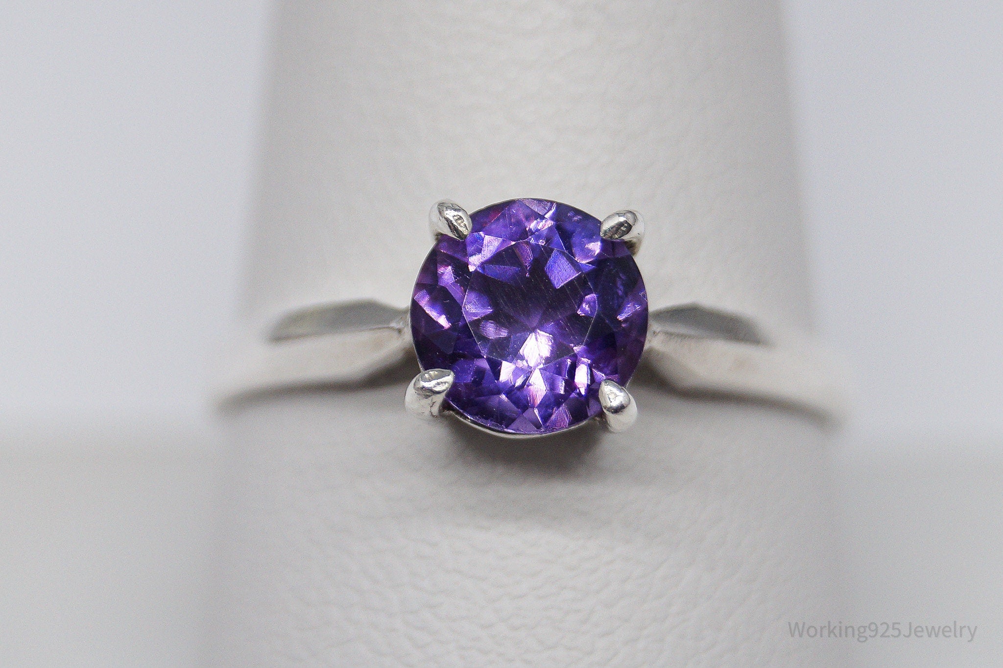 Vintage Purple Amethyst Sterling Silver Ring - Size 9.75