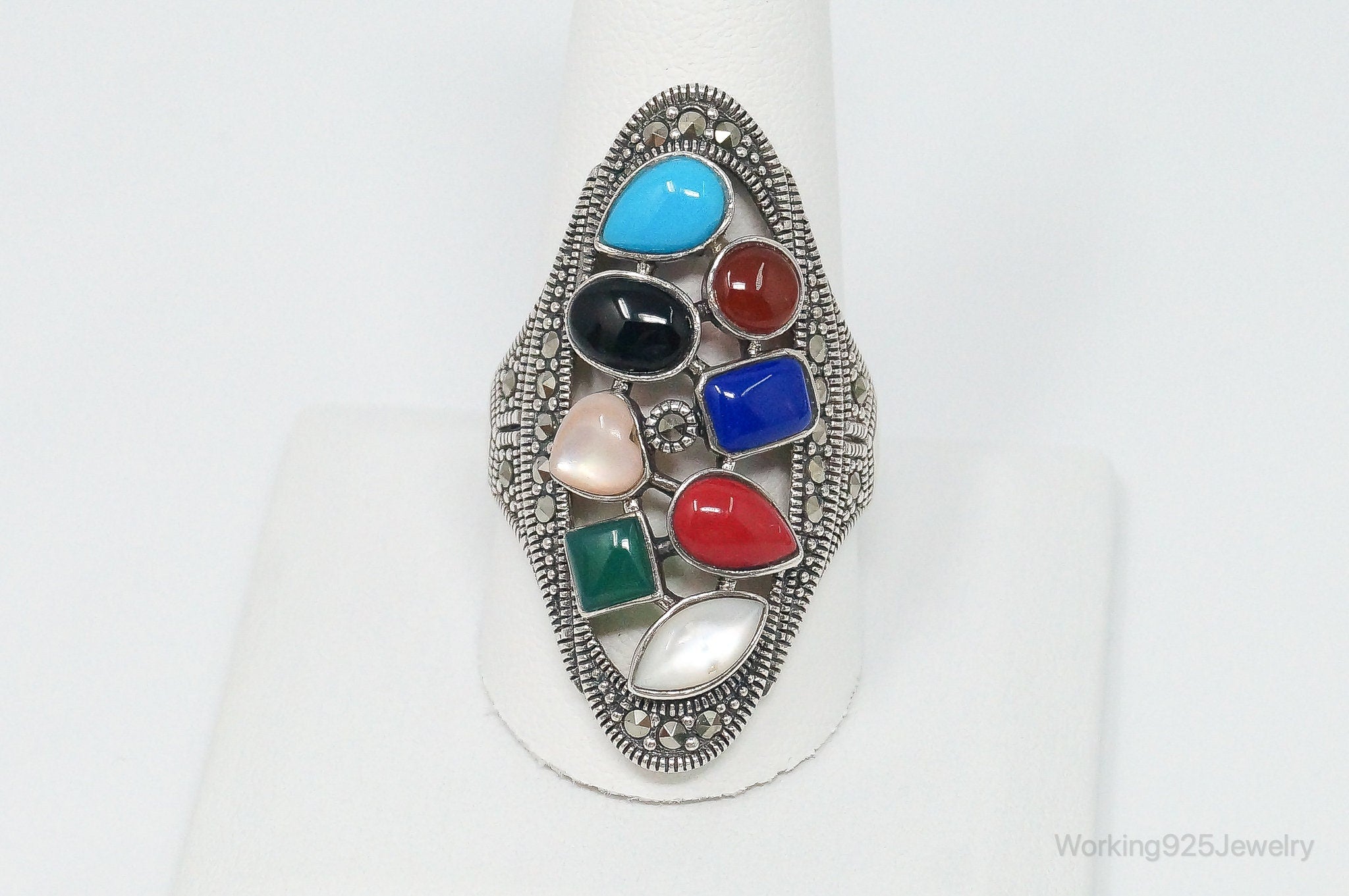 Vintage Multi Gemstone Sterling Silver Ring - Size 11