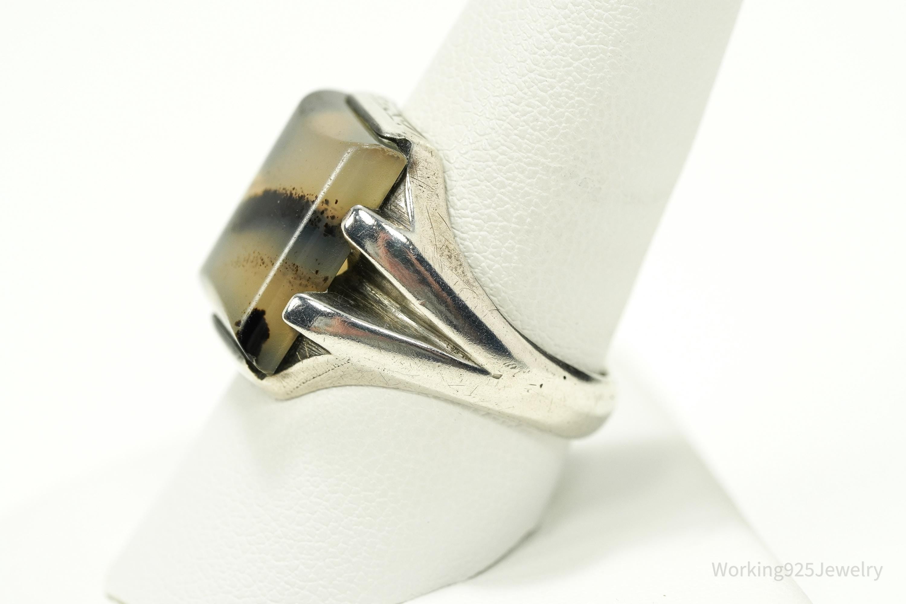 Antique Agate Sterling Silver Ring - Size 9.5