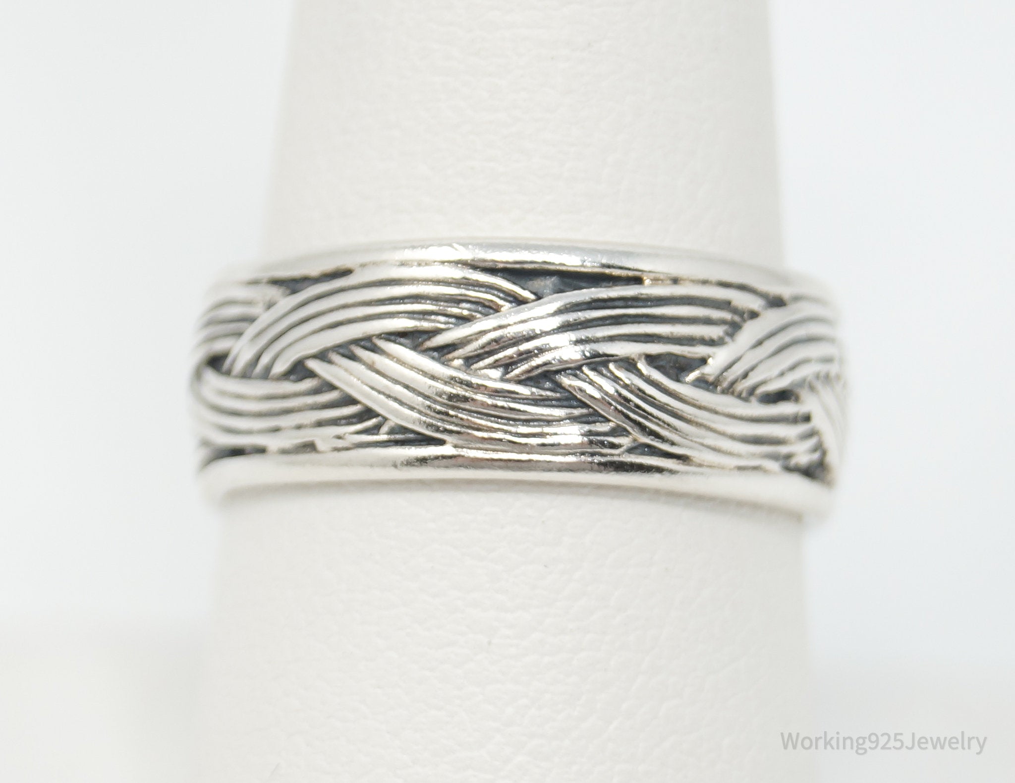 Vintage Modern Weave Braid Rope Sterling Silver Band Ring - Size 8.75