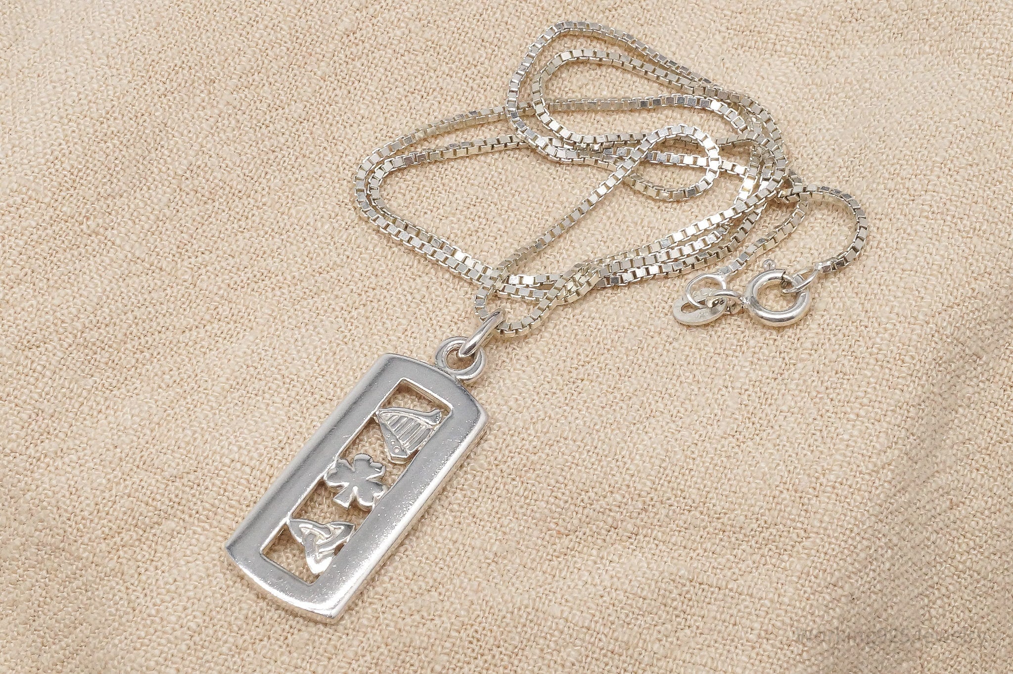 Vintage Irish Symbols Sterling Silver Necklace - 18"