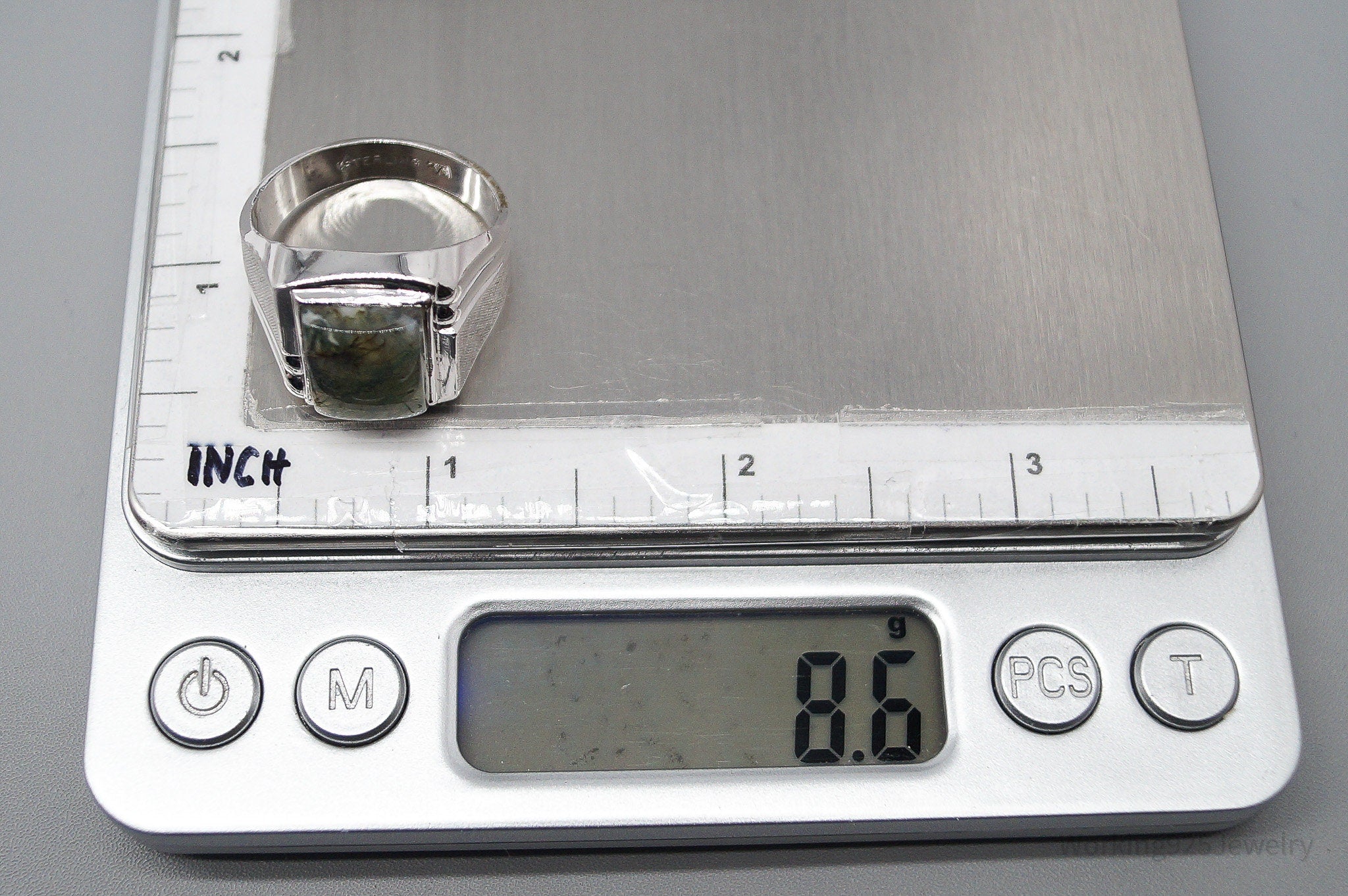 Vintage Vargas Mfg. Co. Moss Agate Sterling Silver Ring - Size 10.75