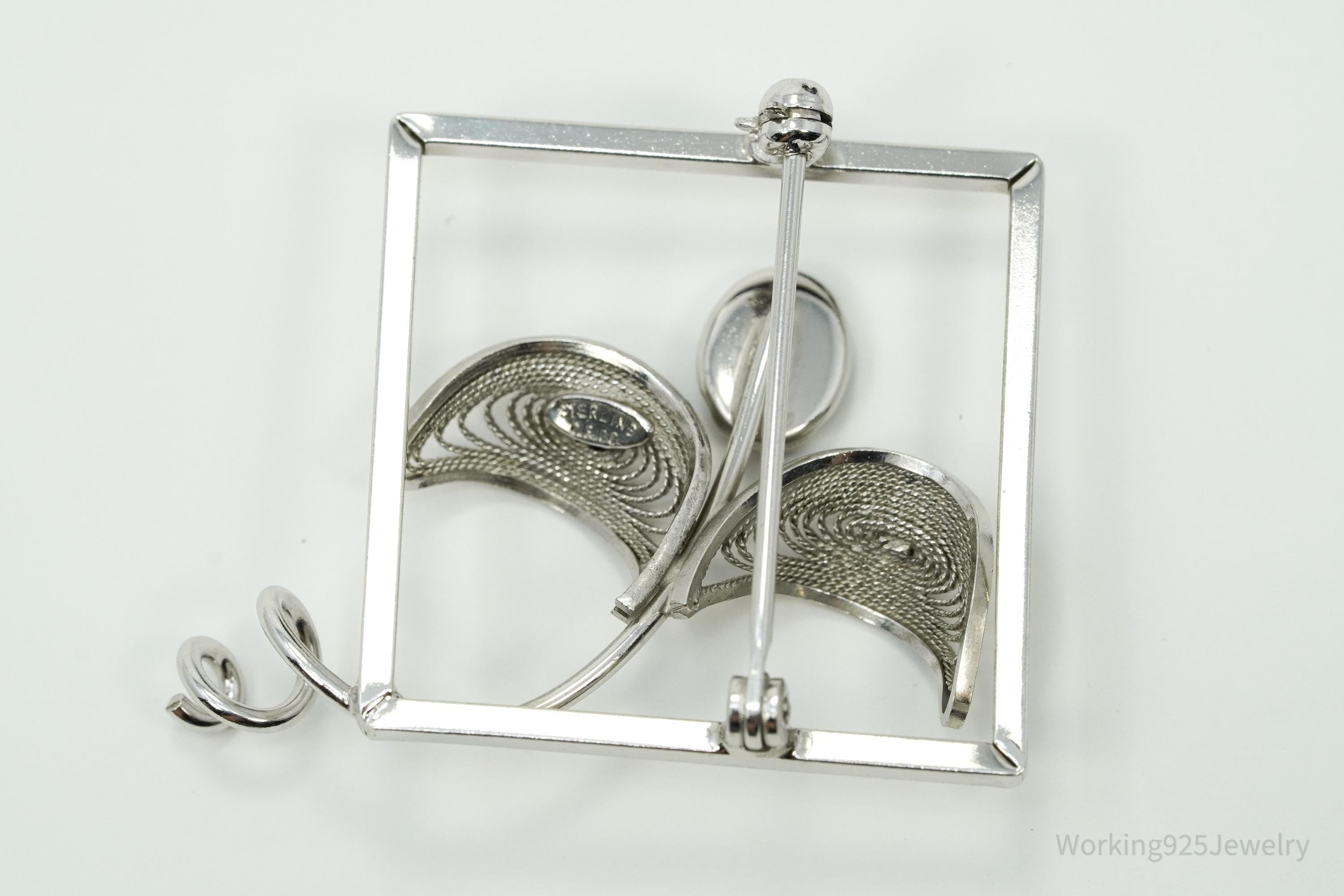 Vintage Designer CR Co Hematite Filigree Sterling Silver Brooch Pin