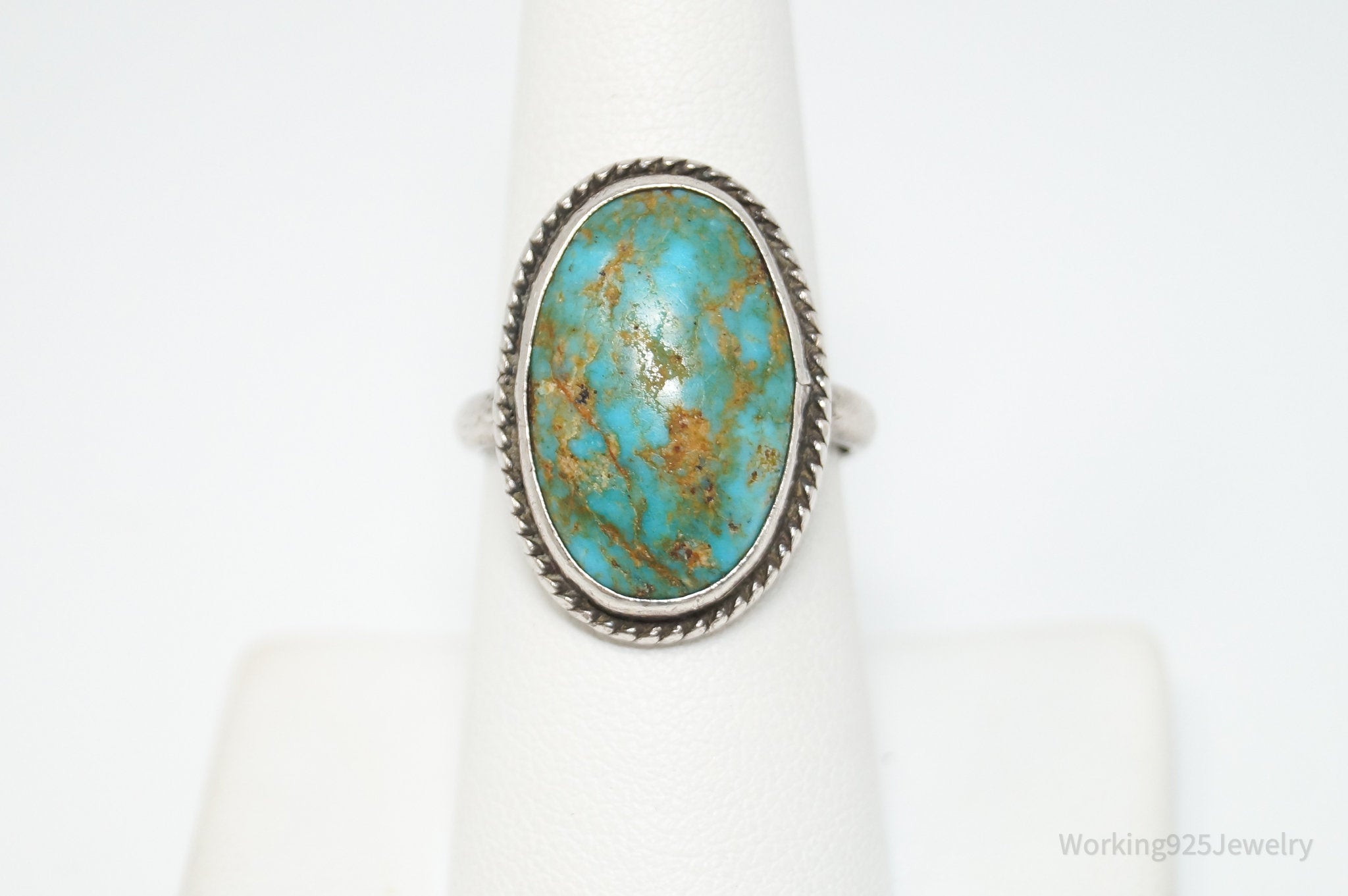 Vintage Native American Turquoise Unsigned Sterling Silver Ring - Sz 8.5