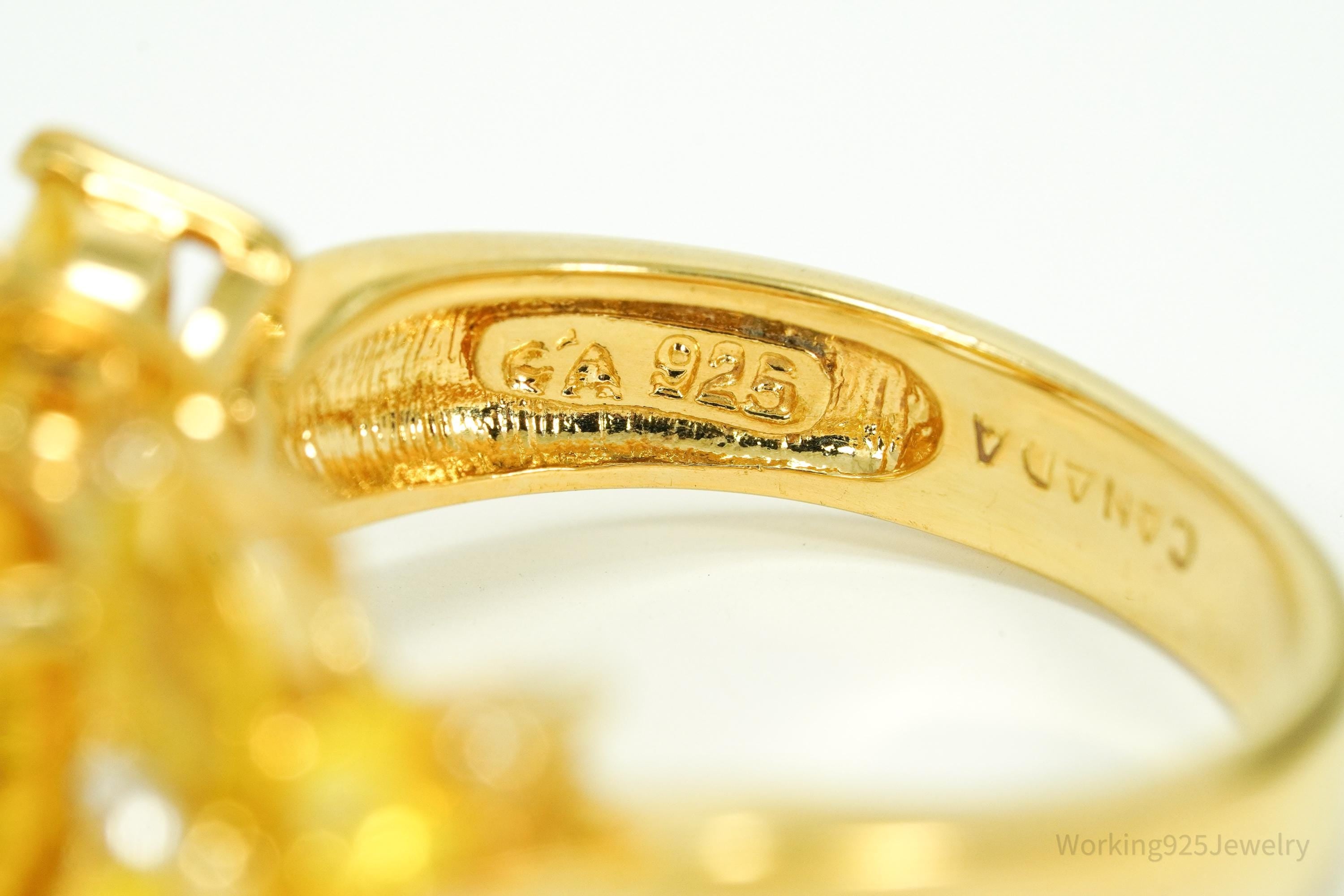 Vintage Citrine & White Topaz Gold Over Sterling Silver Ring - Size 9