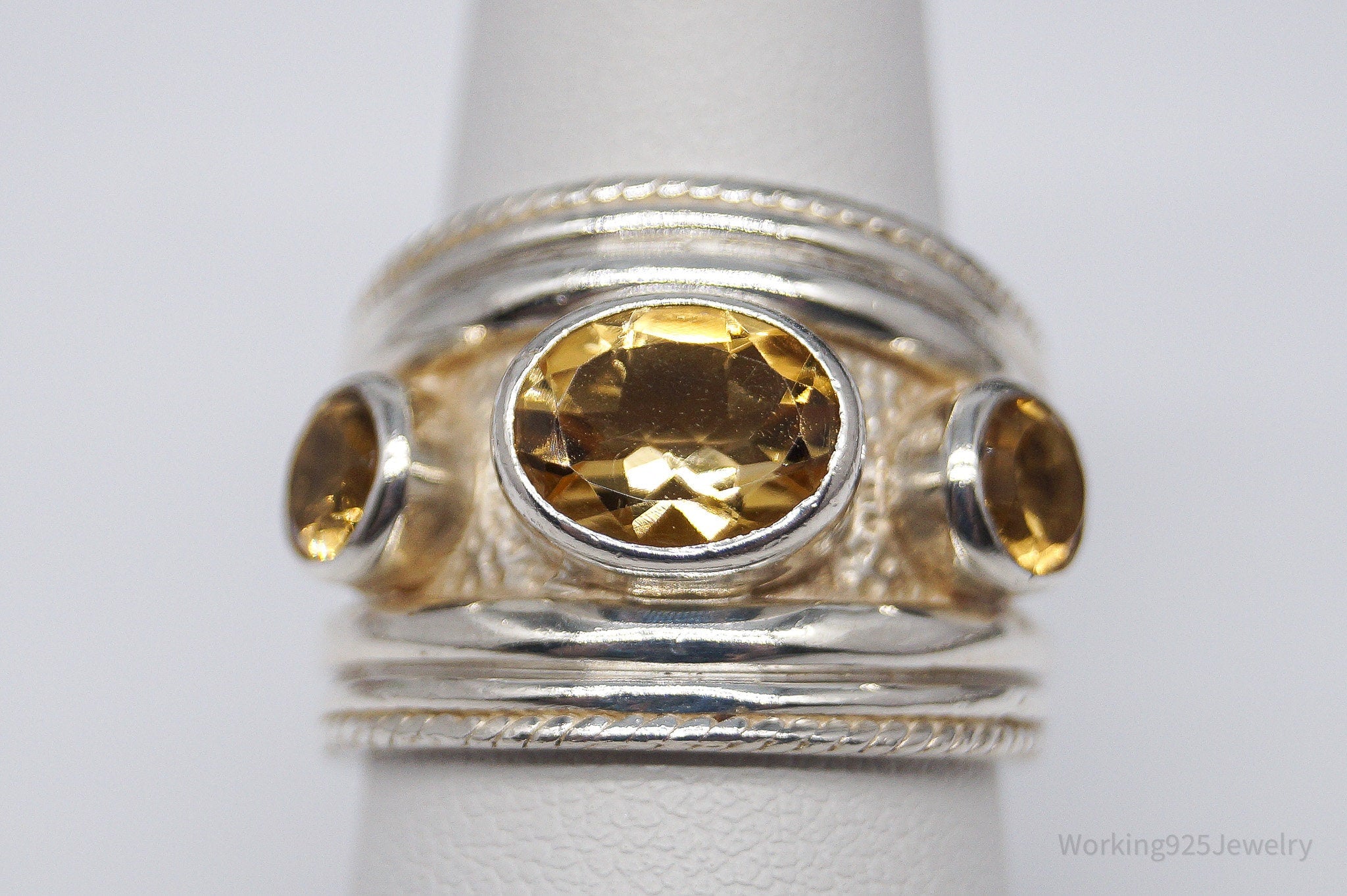 Vintage SJ Citrine Sterling Silver Ring - Size 7.75
