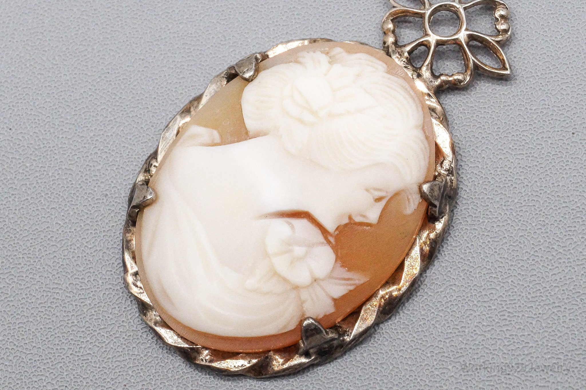 Antique Victorian Ostby Barton Shell Cameo Titanic 12K GF Sterling Silver Necklace 16"