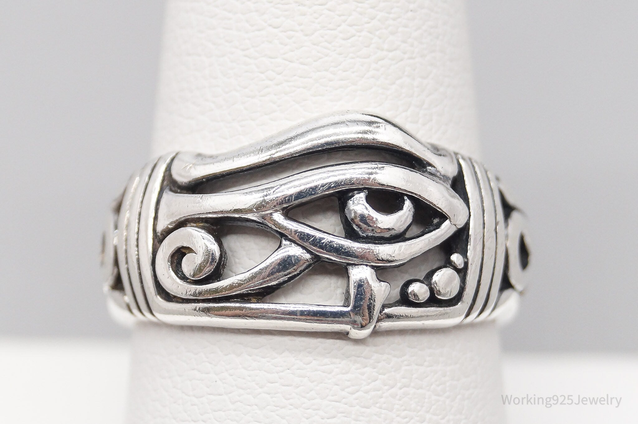 Vintage Eye Of Horus Sterling Silver Band Ring - Size 8.75
