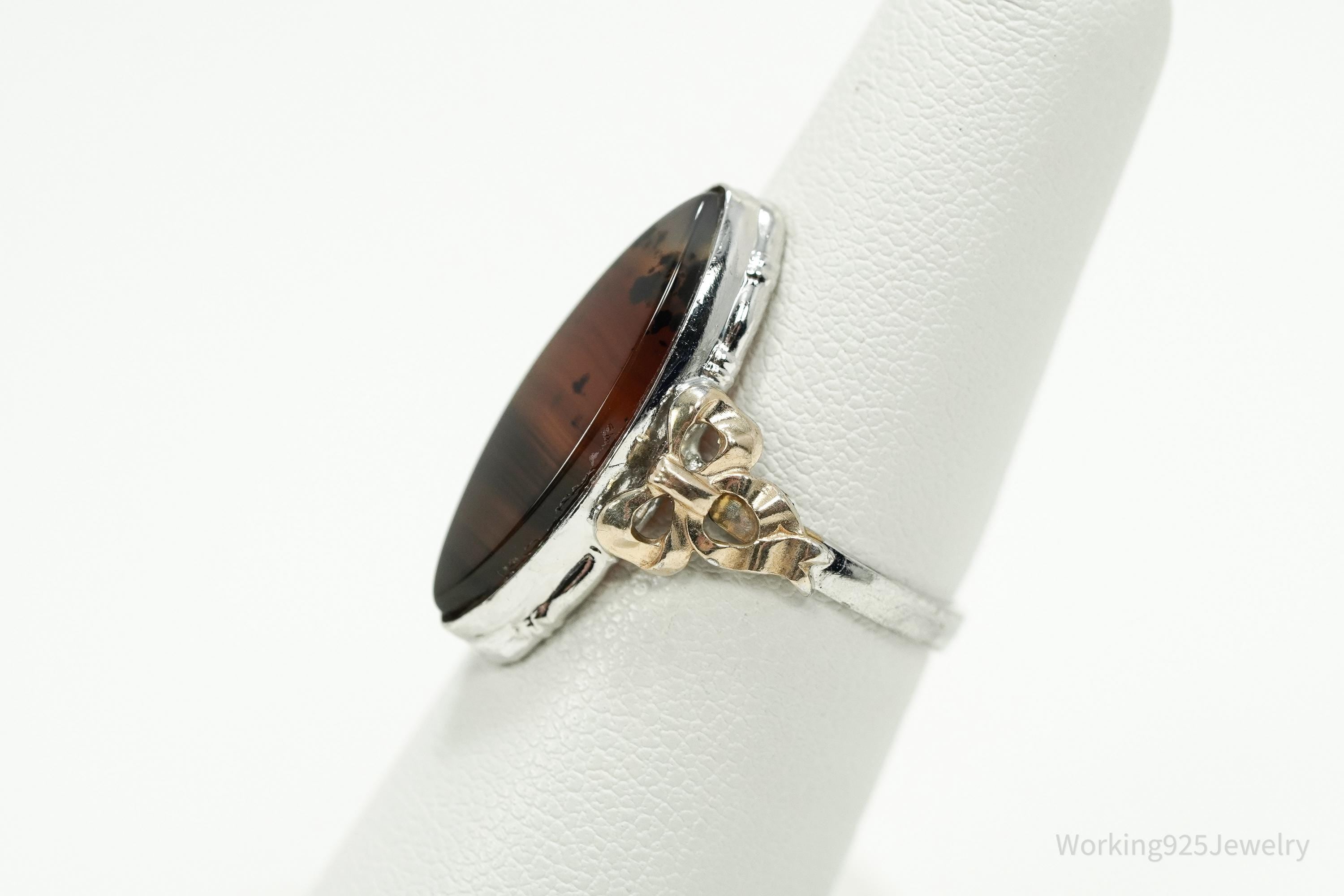 Antique Clark & Coombs 10K Agate Sterling Silver Ring - Size 6.5