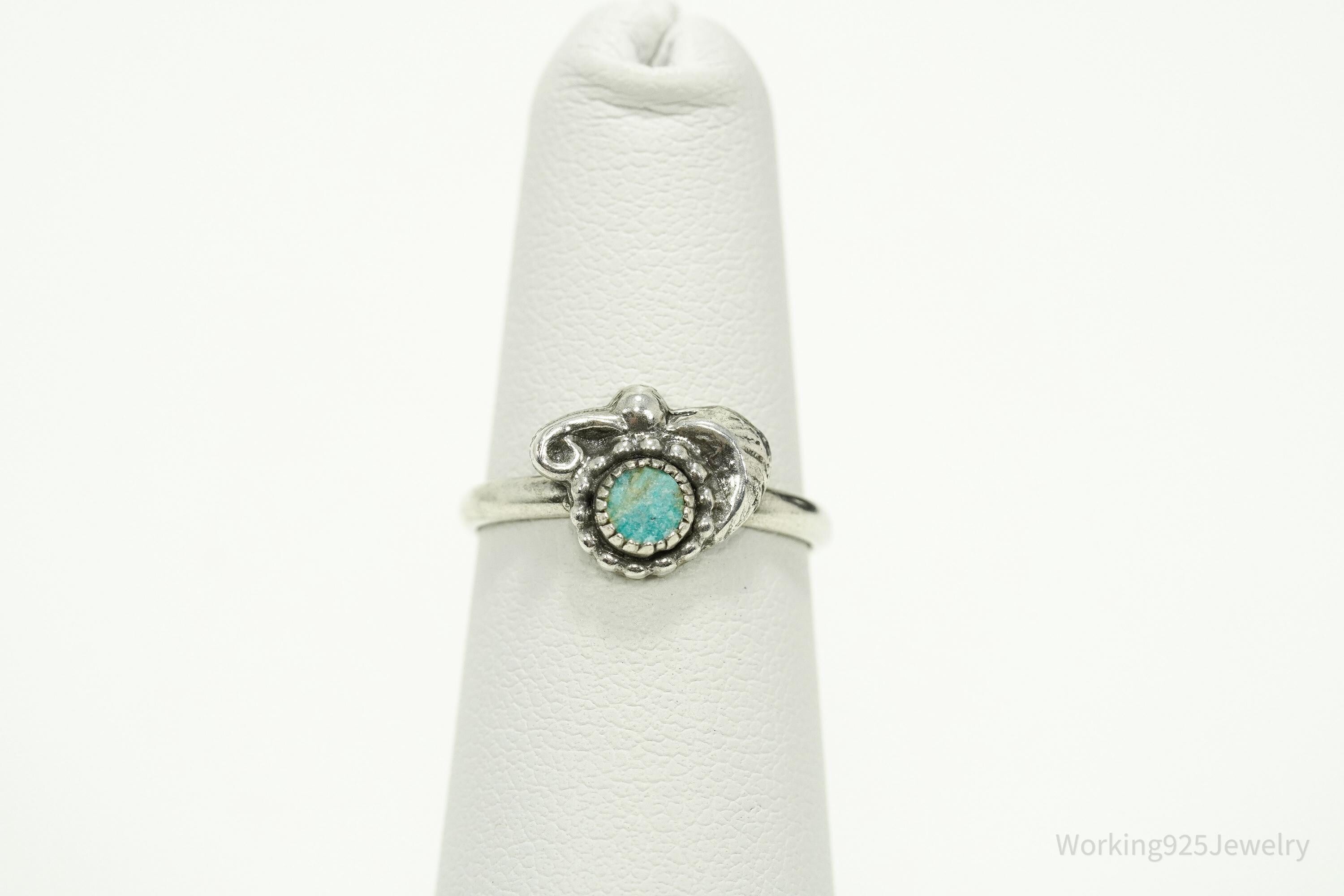Vintage Handmade Native American Turquoise Unsigned Silver Ring - Size 5.25