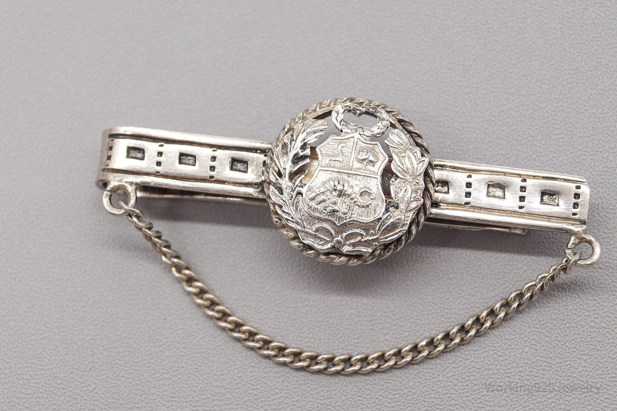 Vintage Peru National Coat Of Arms Sterling Silver Tie Bar