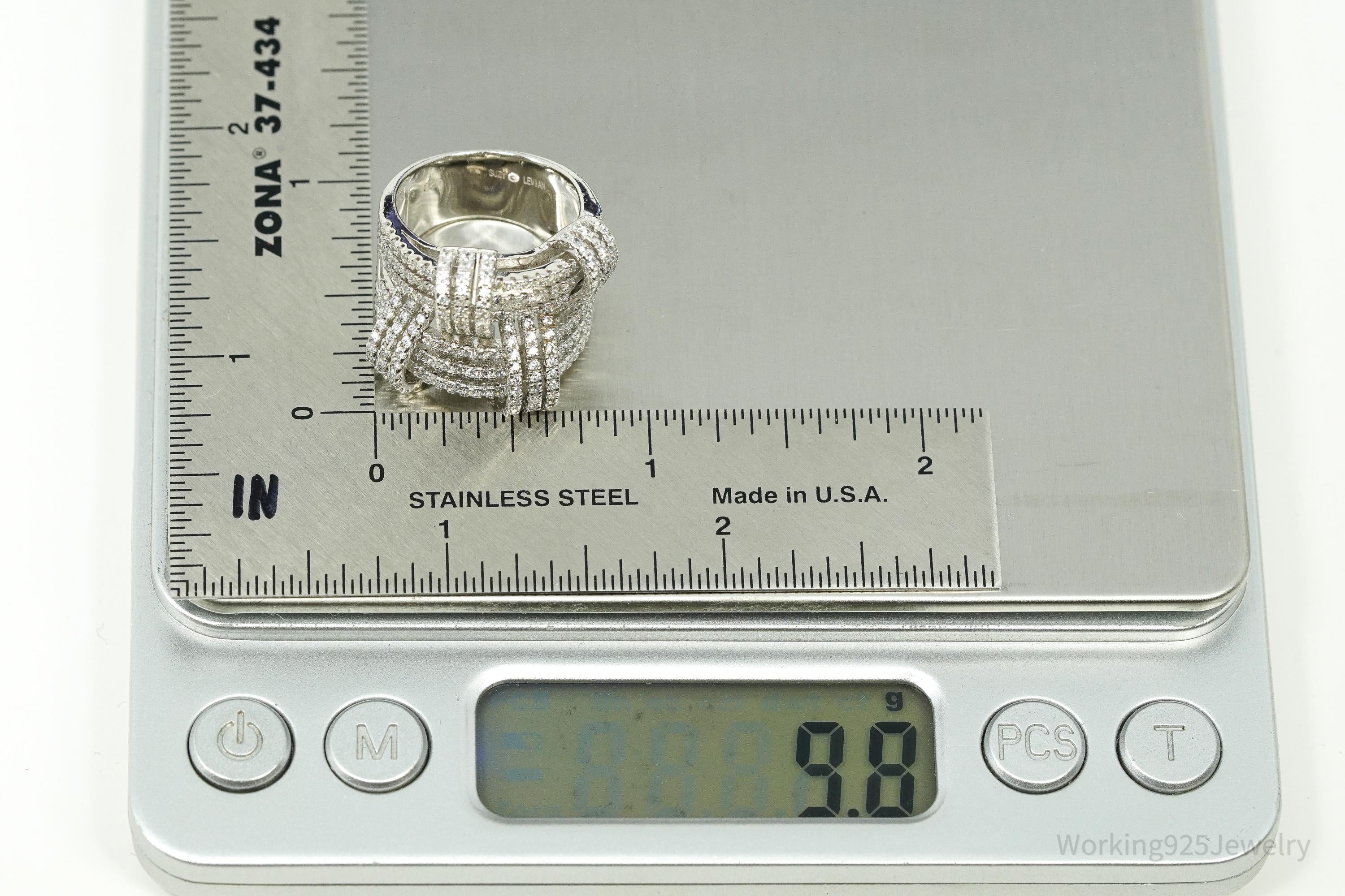 SUZY LEVIAN Pave Cubic Zirconia Sterling Silver Weaving Wide Band Ring Size 6.5