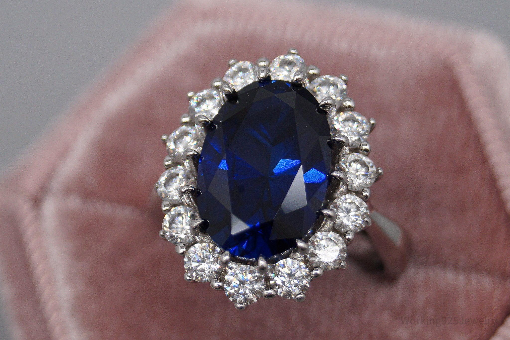 Vintage Lab Sapphire Cubic Zirconia Sterling Silver Ring - Size 5