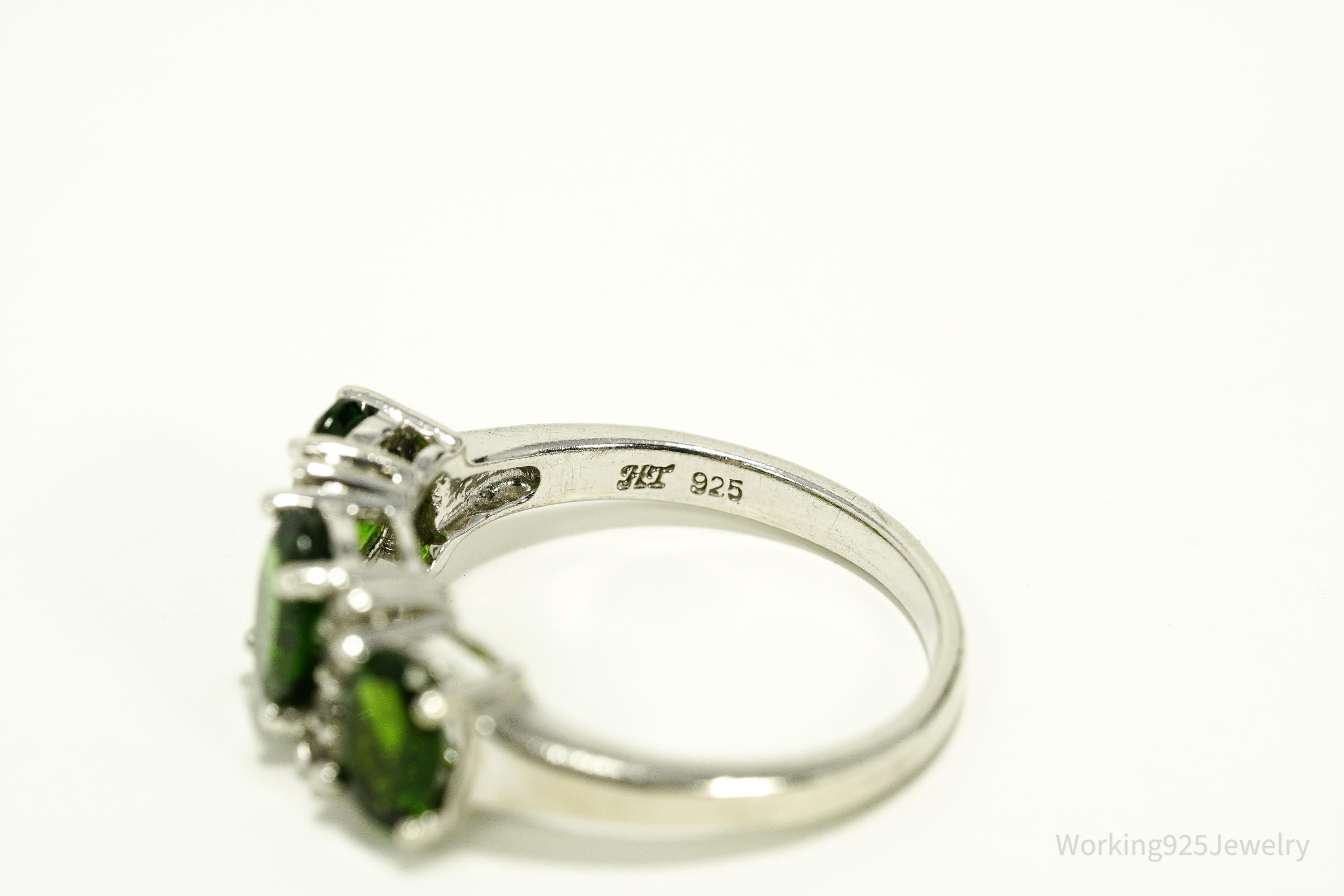 Green Chrome Diopside & White Topaz Sterling Silver Ring - Size 8.75