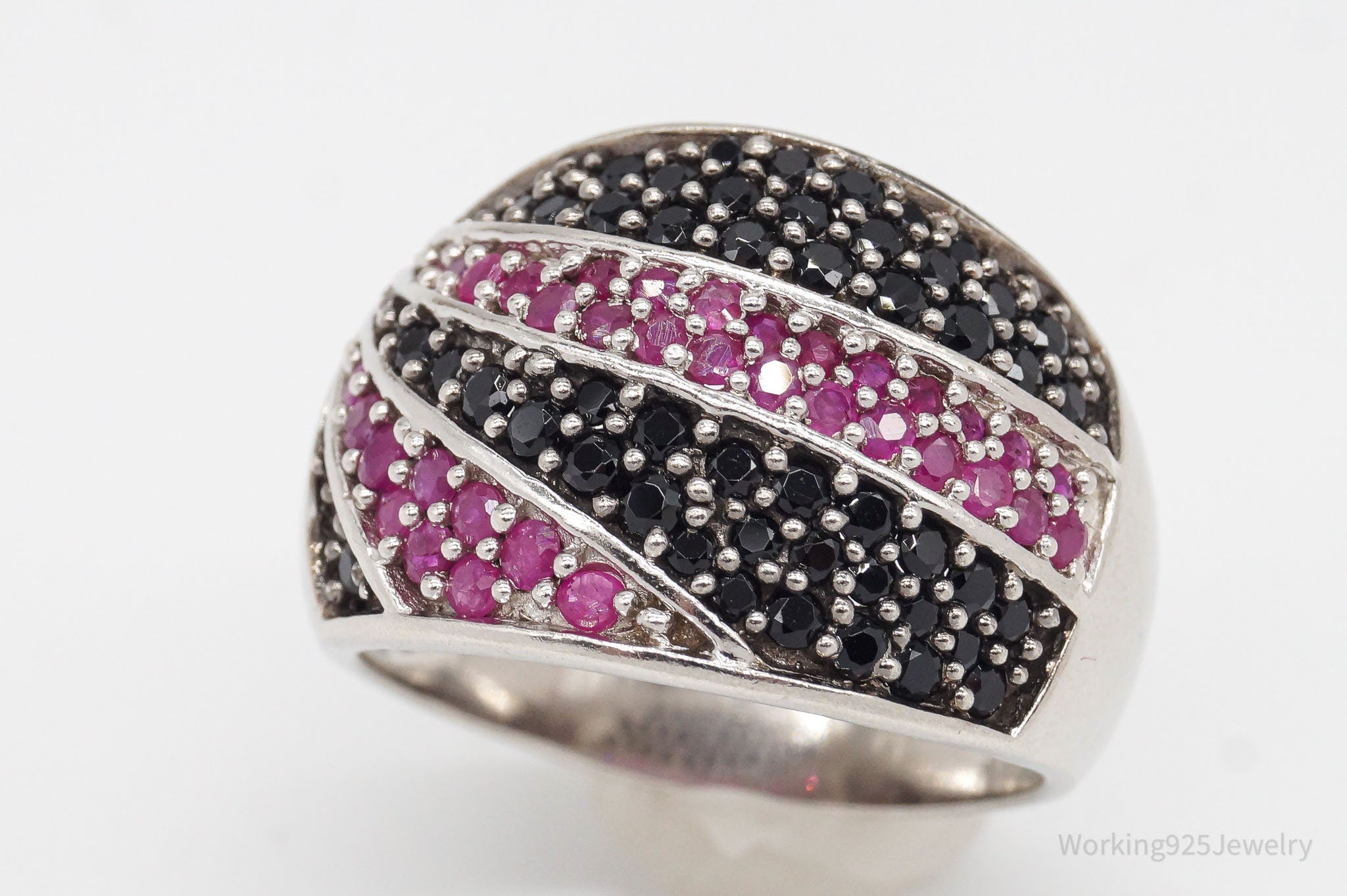 Vintage Ruby Black Spinel Sterling Silver Band Ring - Size 11