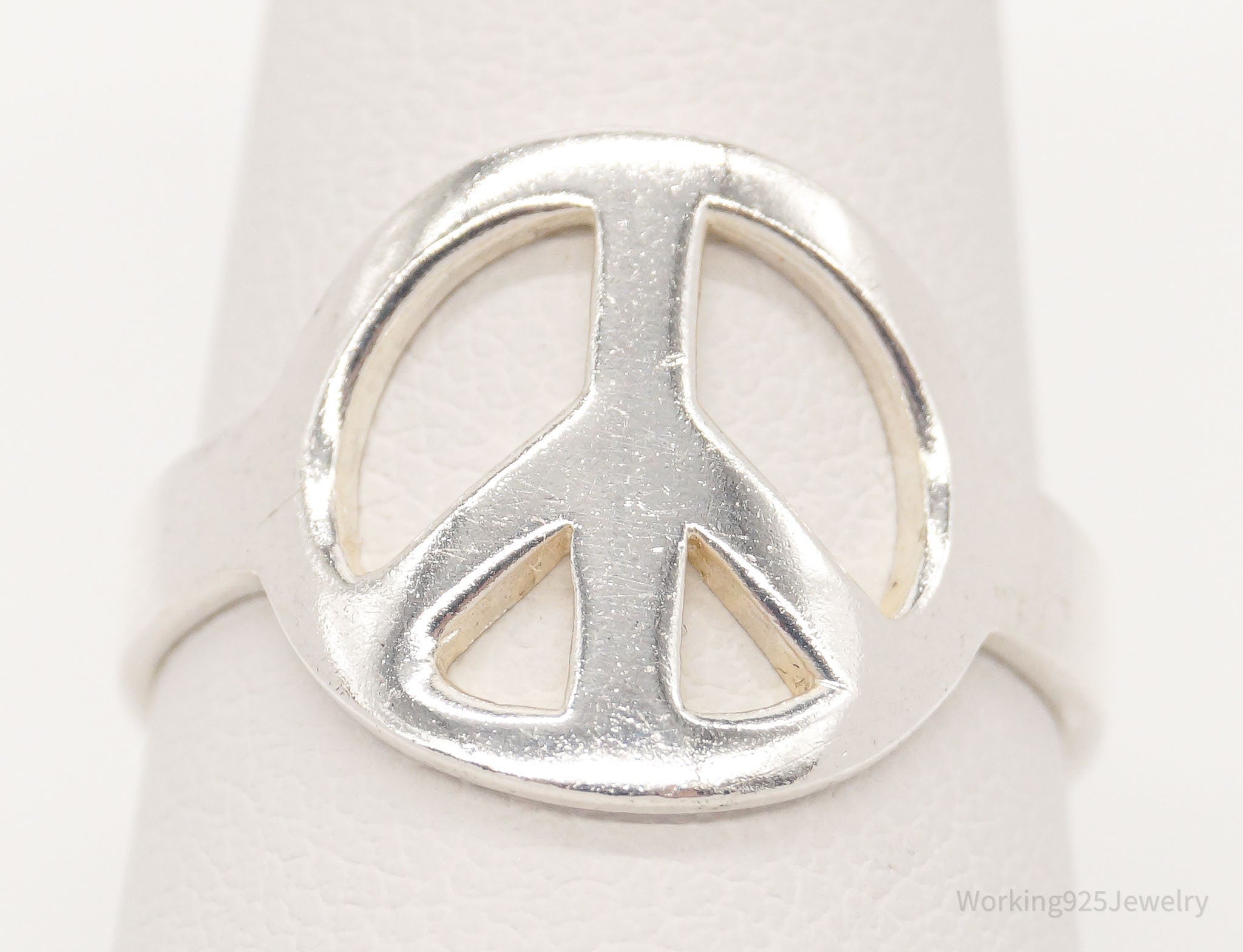 Vintage Peace Sign Sterling Silver Ring - Size 7