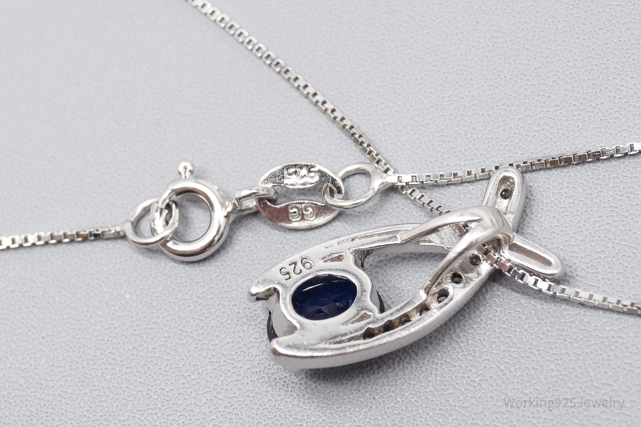 Vintage Lab Sapphire & Cubic Zirconia Sterling Silver Necklace 18"