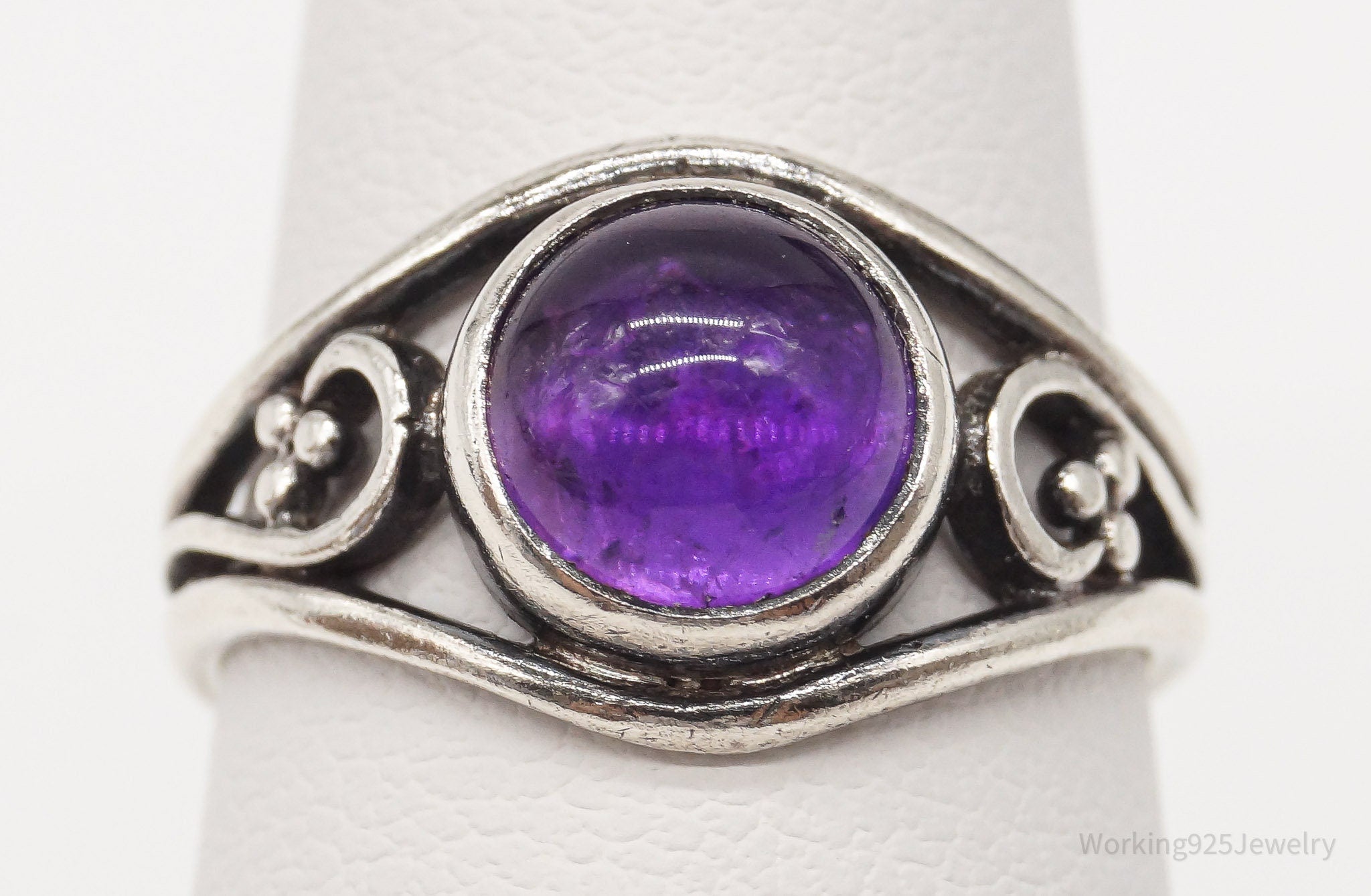 Vintage Modernist Amethyst Sterling Silver Ring - Size 6