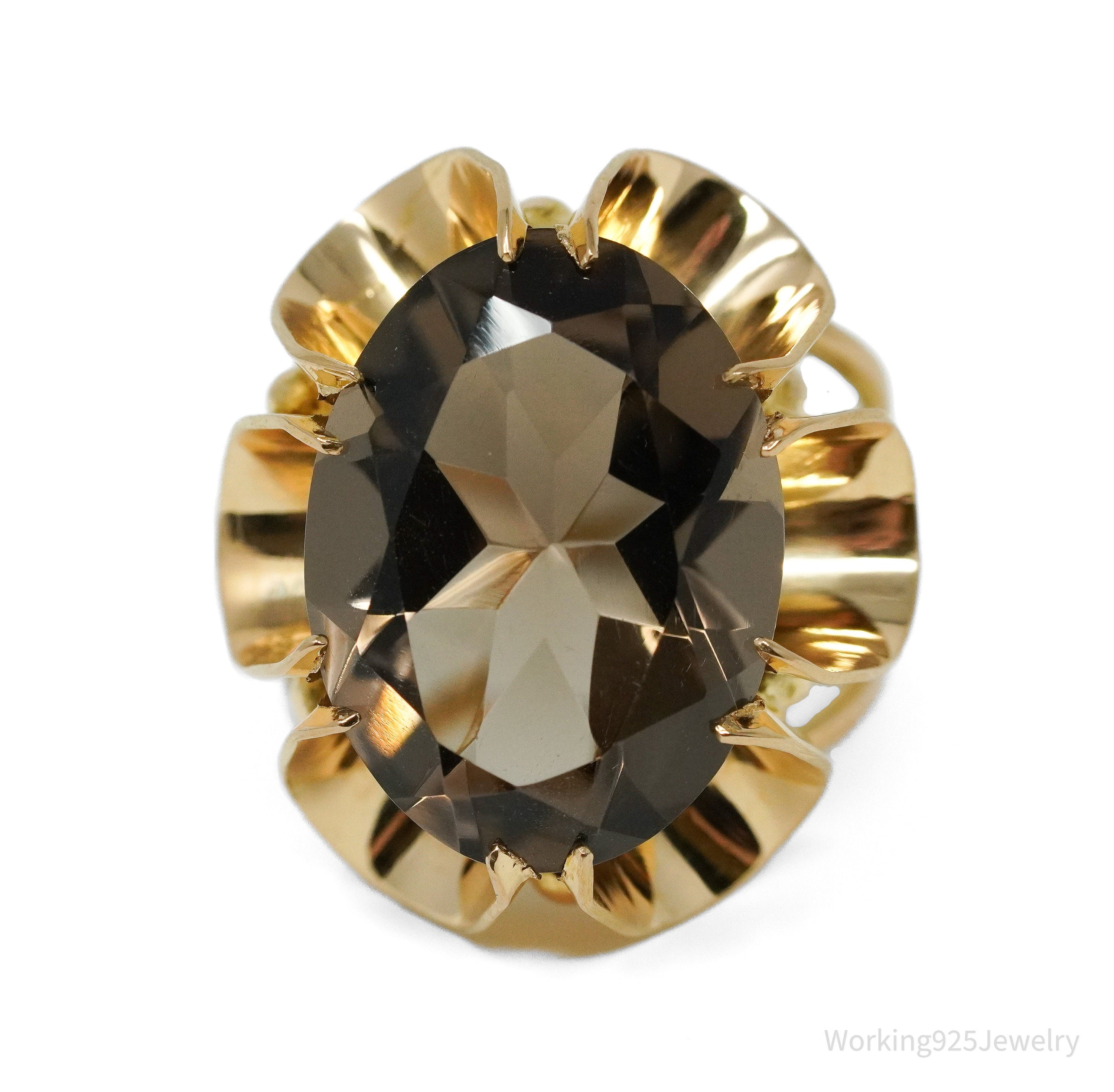 18K Yellow Gold Smoky Quartz Ring - Size 6.5