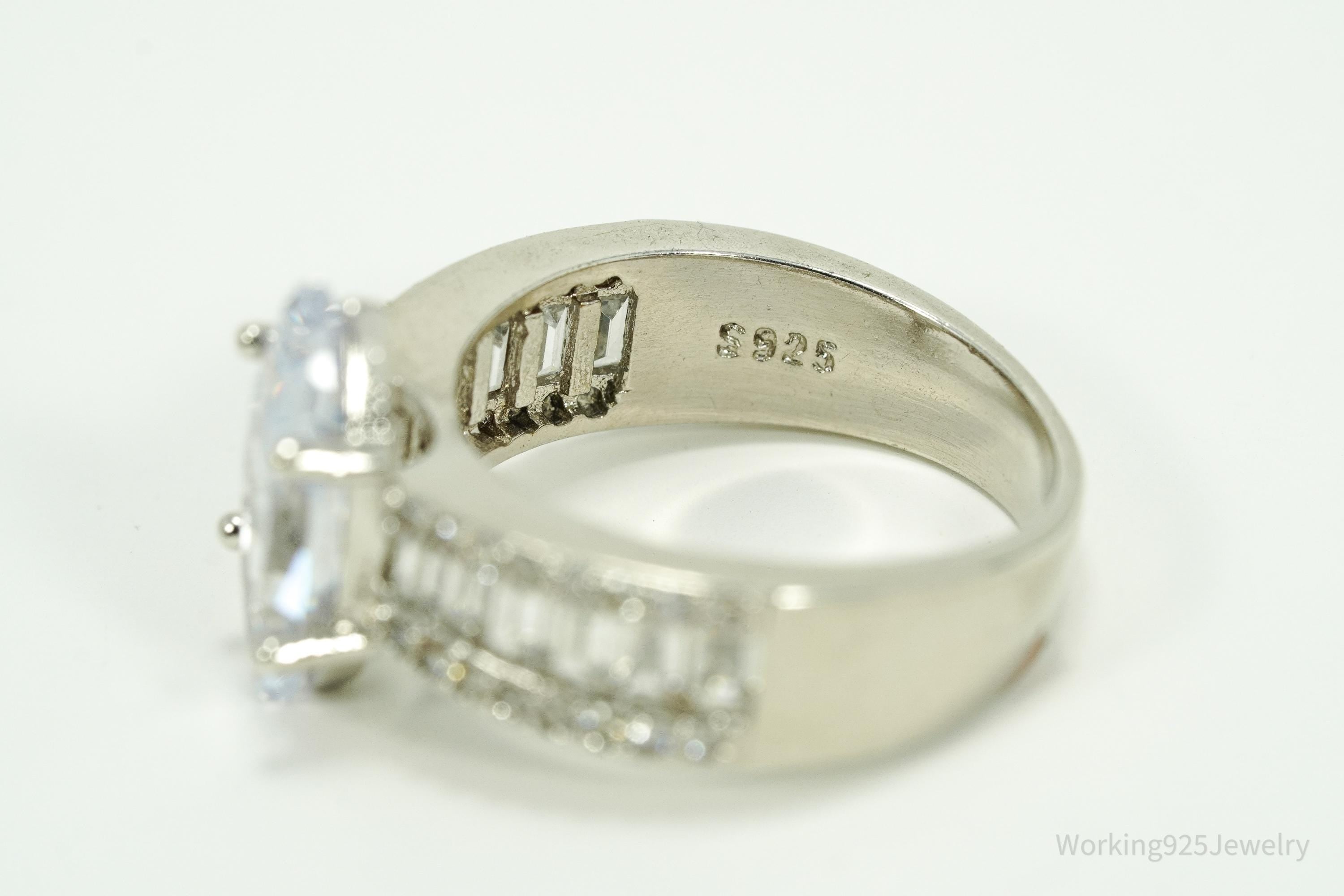 Vintage Faux Diamond Sterling Silver Plated Ring - Size 6.75