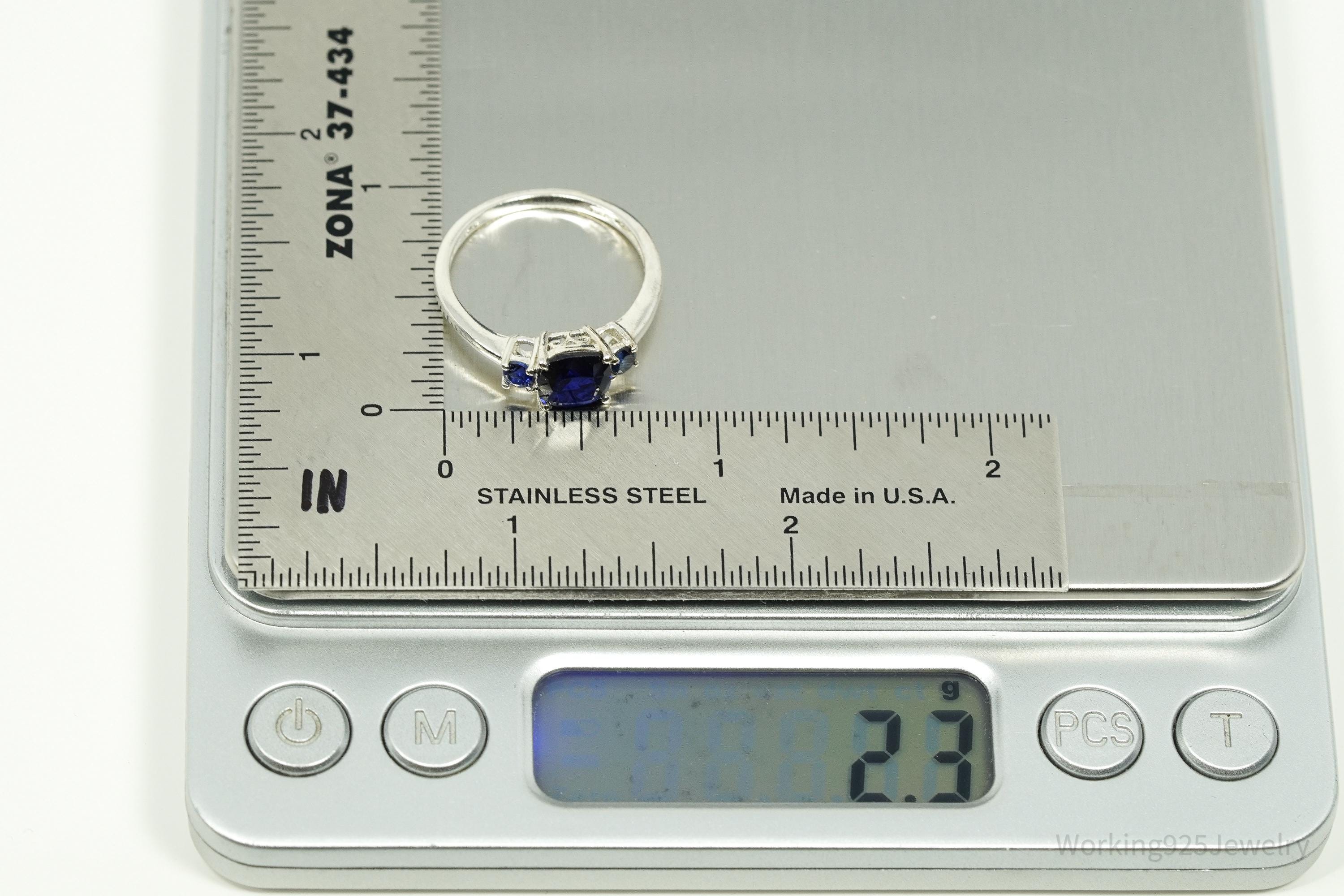 Vintage Blue Sapphire Sterling Silver Ring - Size 8