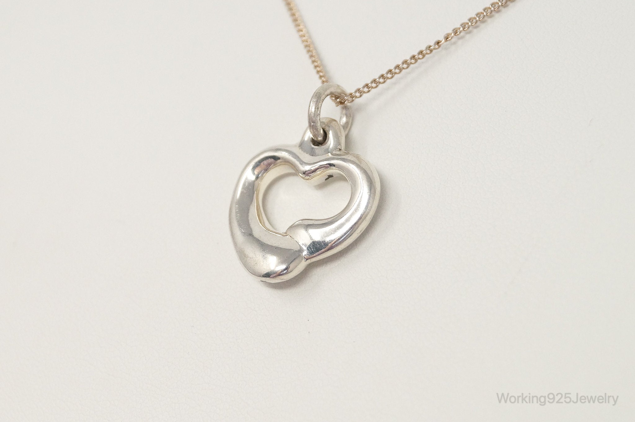 Vintage Puffy Hollow Heart Sterling Silver Necklace