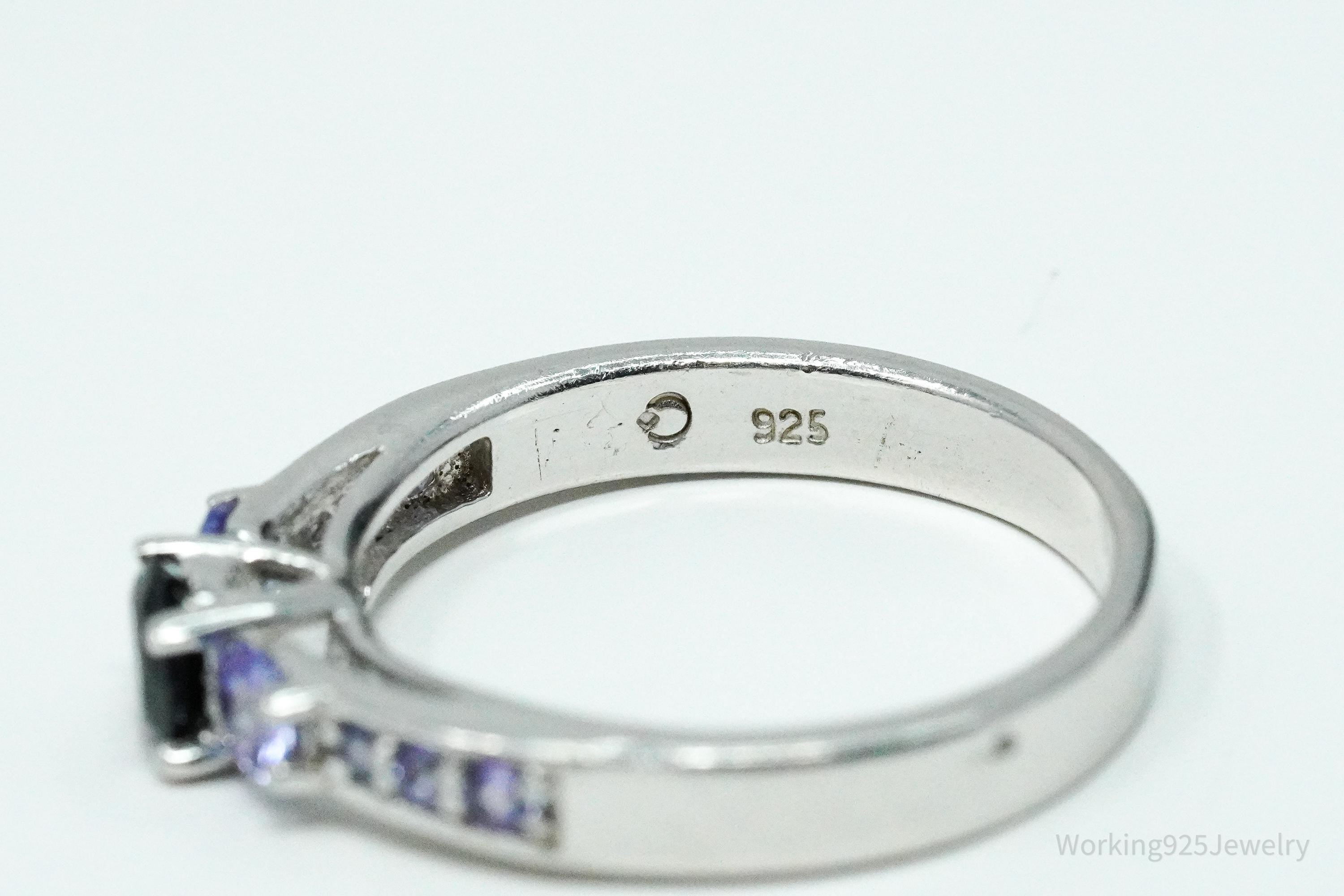 Vintage Black Tourmaline & Tanzanite Sterling Silver Ring - Size 9