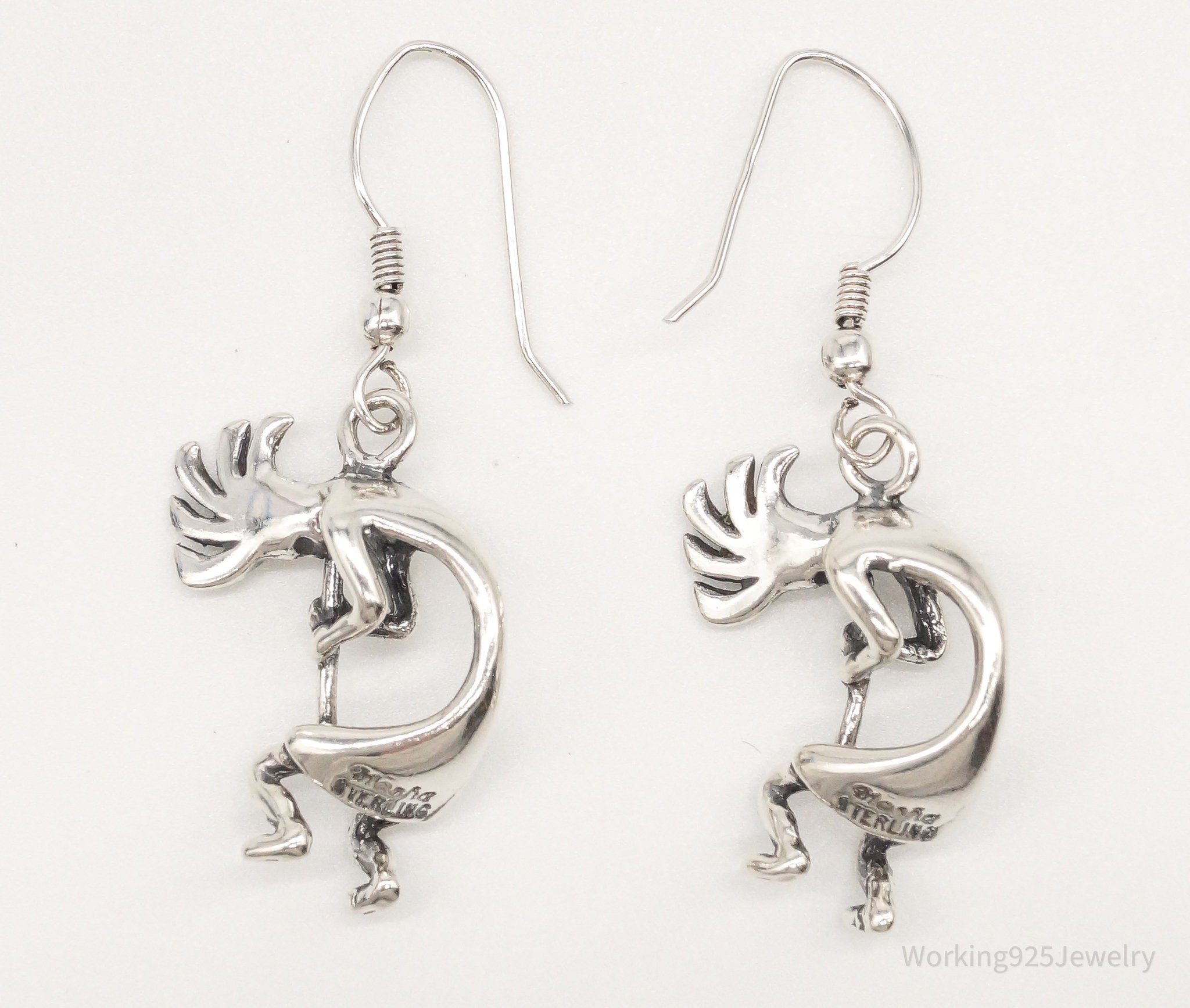 Vintage Native American Masha Dancing Kokopelli Sterling Silver Earrings