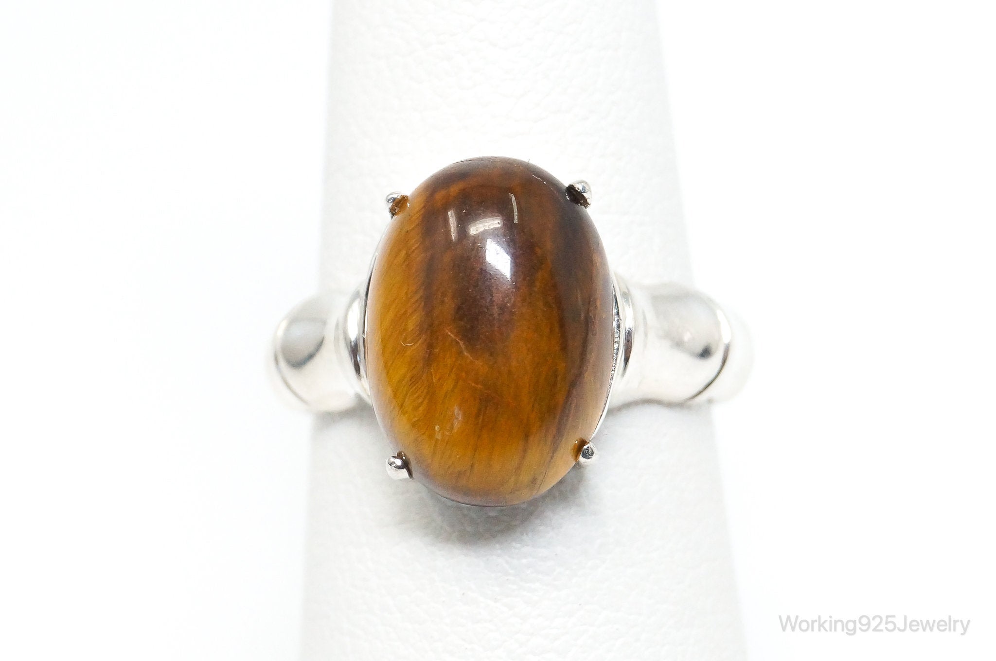 Vintage Tigers Eye Bamboo Design Sterling Silver Ring - Size 6