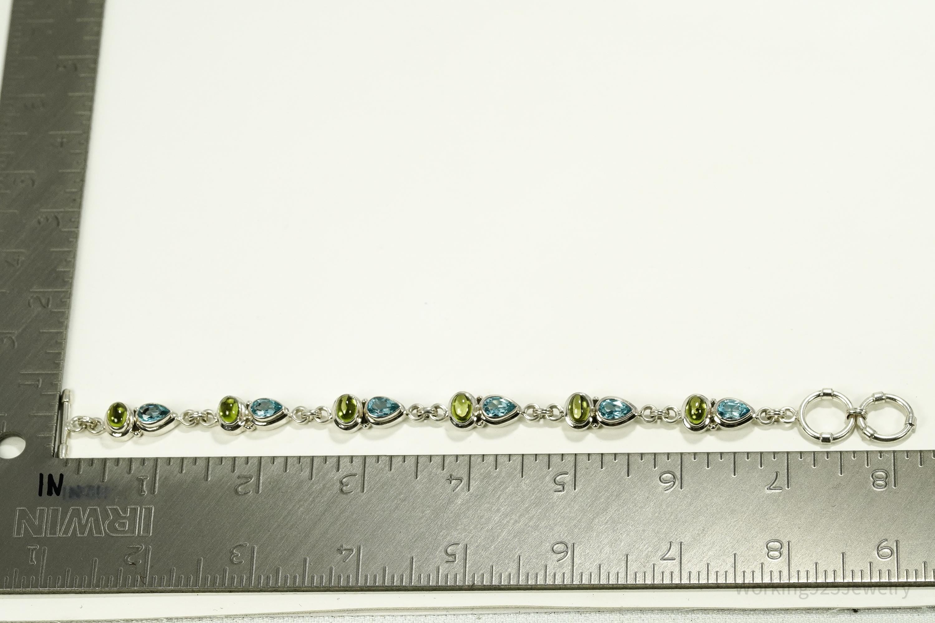 Vintage Blue Topaz & Peridot Sterling Silver Toggle Bracelet 8 1/8"