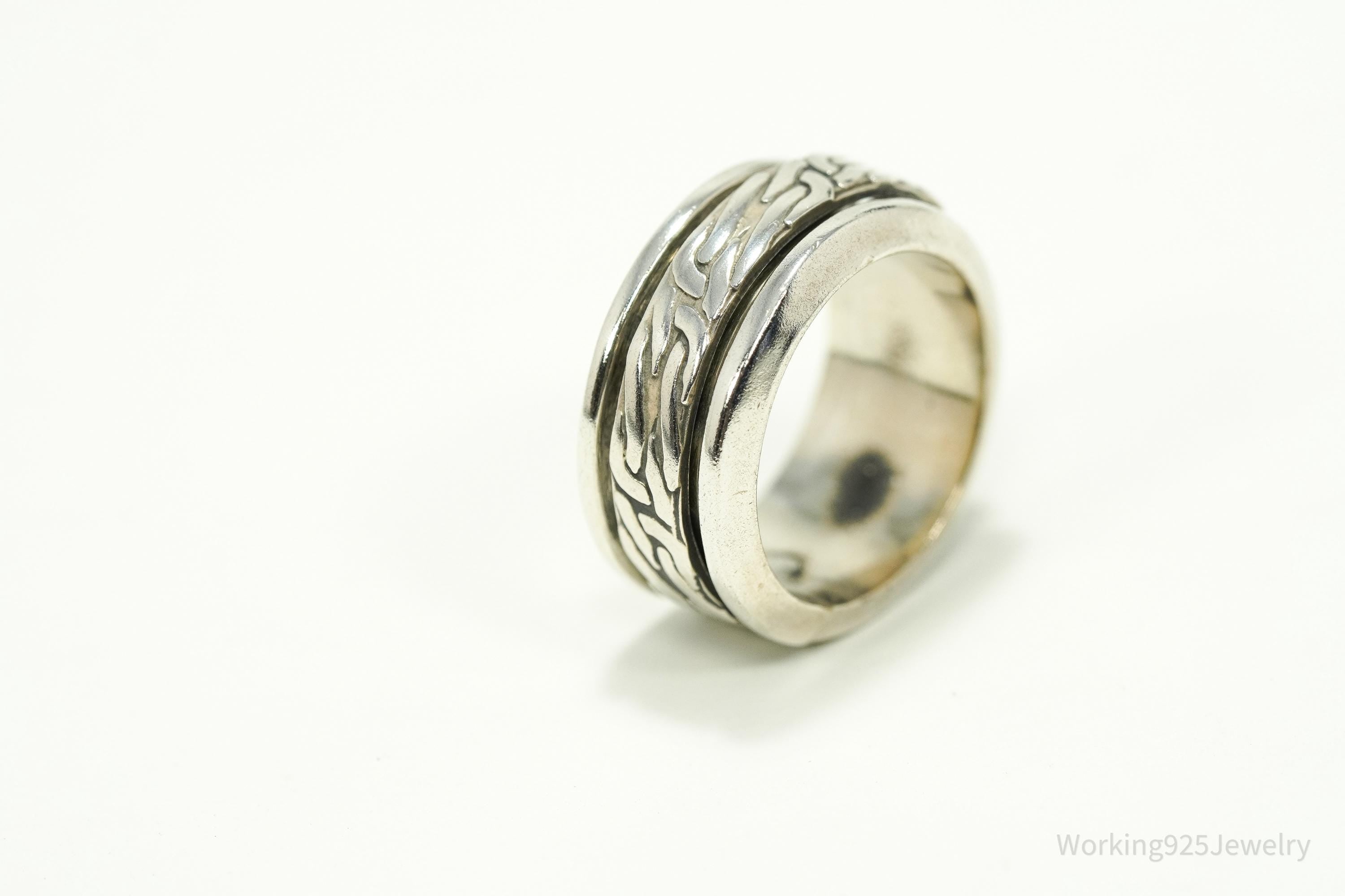 Vintage Celtic Knots Pattern Sterling Silver Spinner Band Ring - Size 6.5