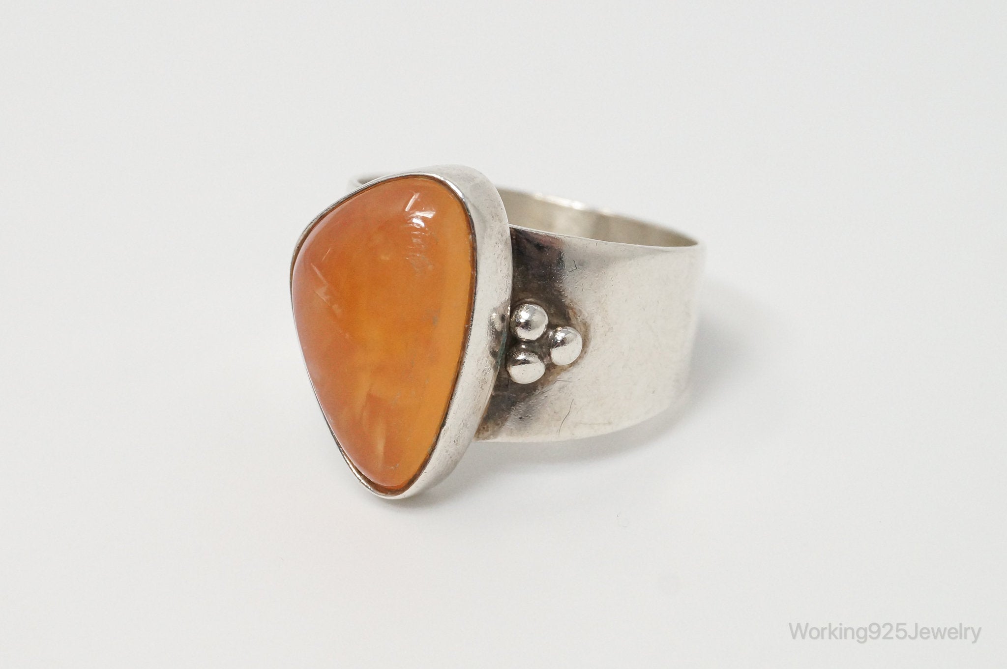 VTG Designer Desert Rose Trading Orange Gemstone Sterling Silver Ring - 10