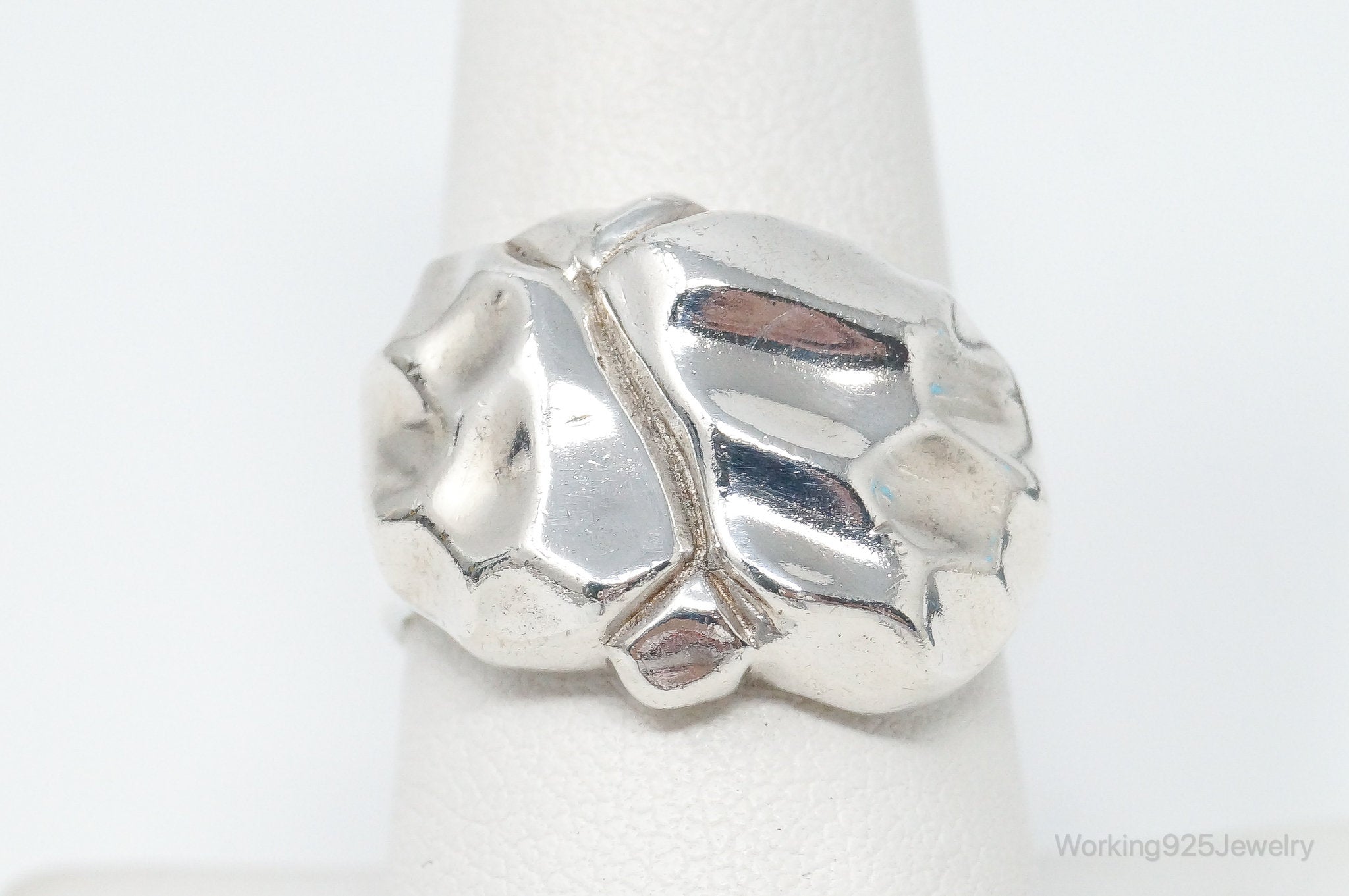 Vintage Large Modernist Space Age Sterling Silver Ring - SZ 8.75