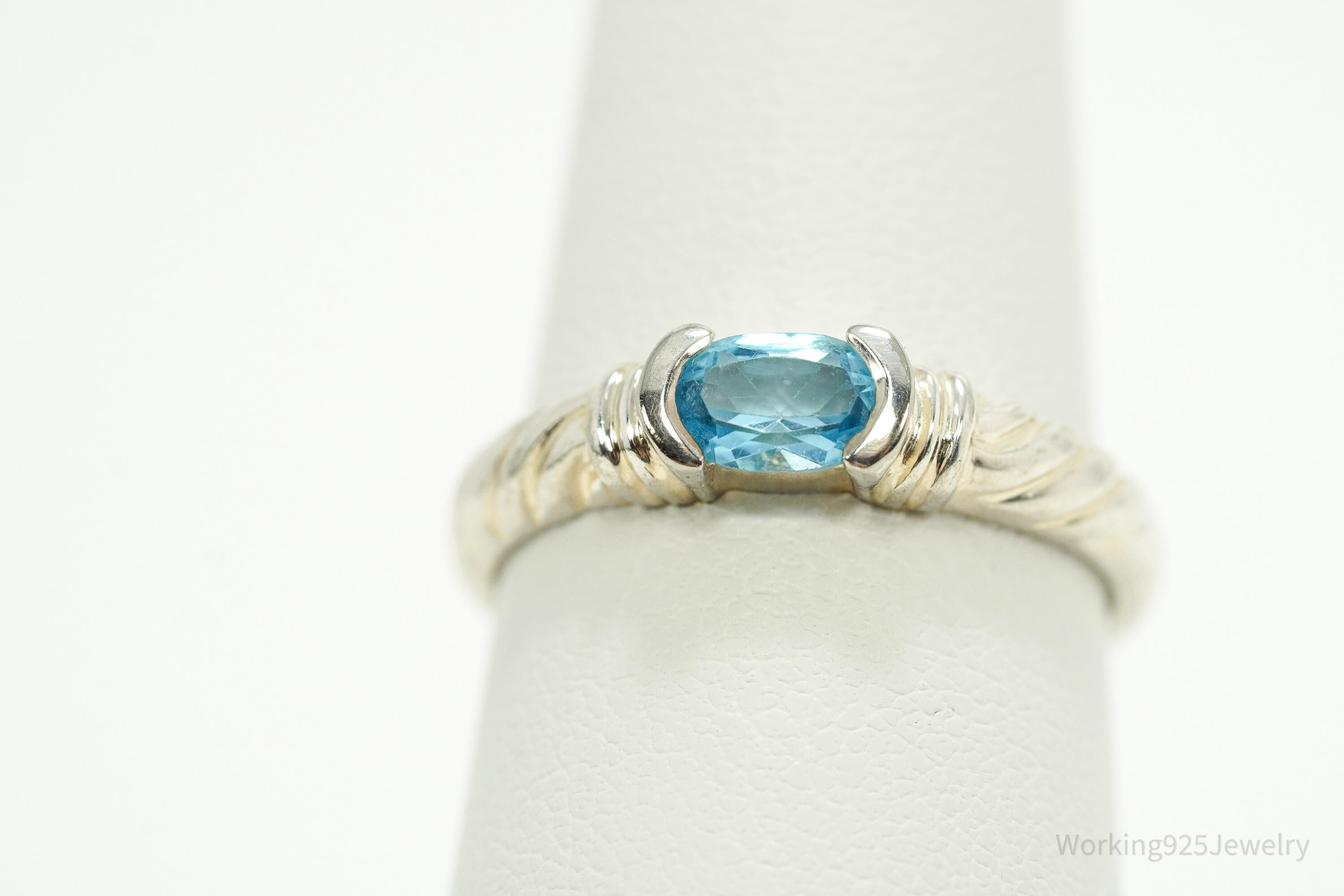 Vintage Blue Topaz Sterling Silver Ring - Size 7.25