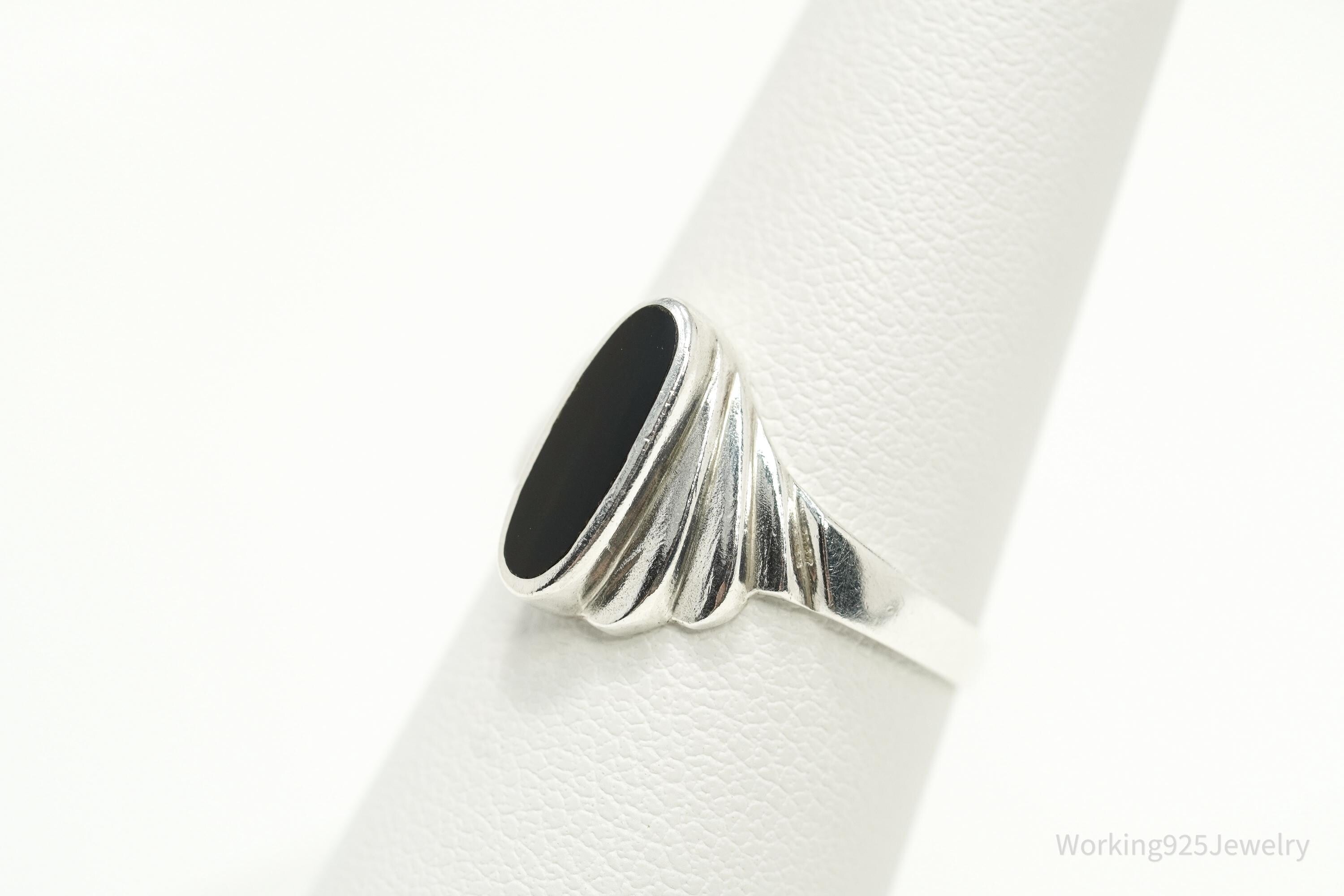 Vintage Black Onyx Sterling Silver Ring - Size 7.25