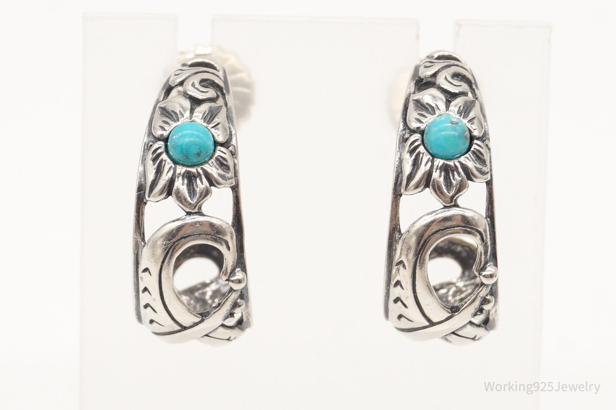 Western Designer Carolyn Pollack Turquoise Sterling Silver Hoop Earrings