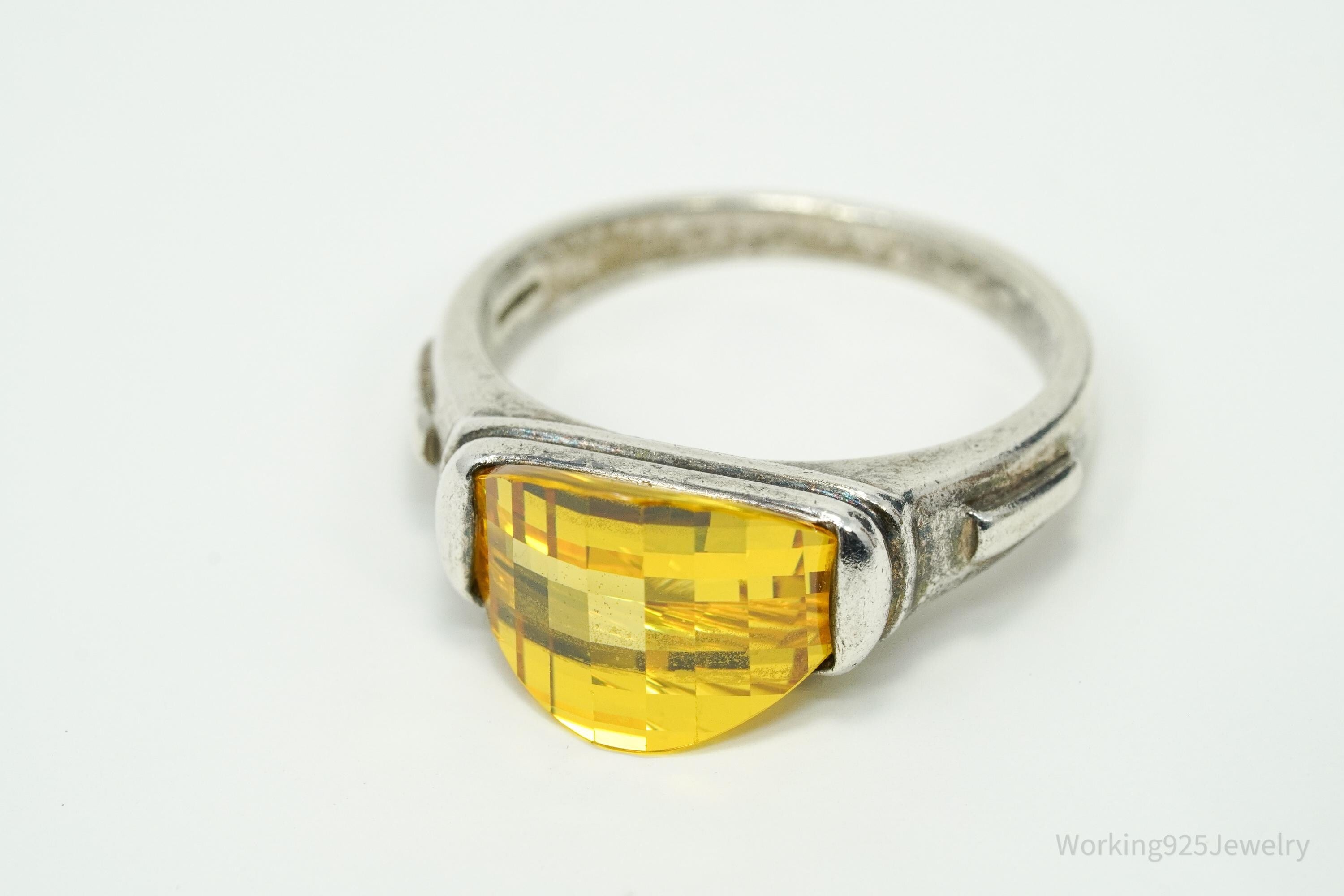 Vintage Yellow Diamonique Cubic Zirconia Sterling Silver Ring Size 9.25