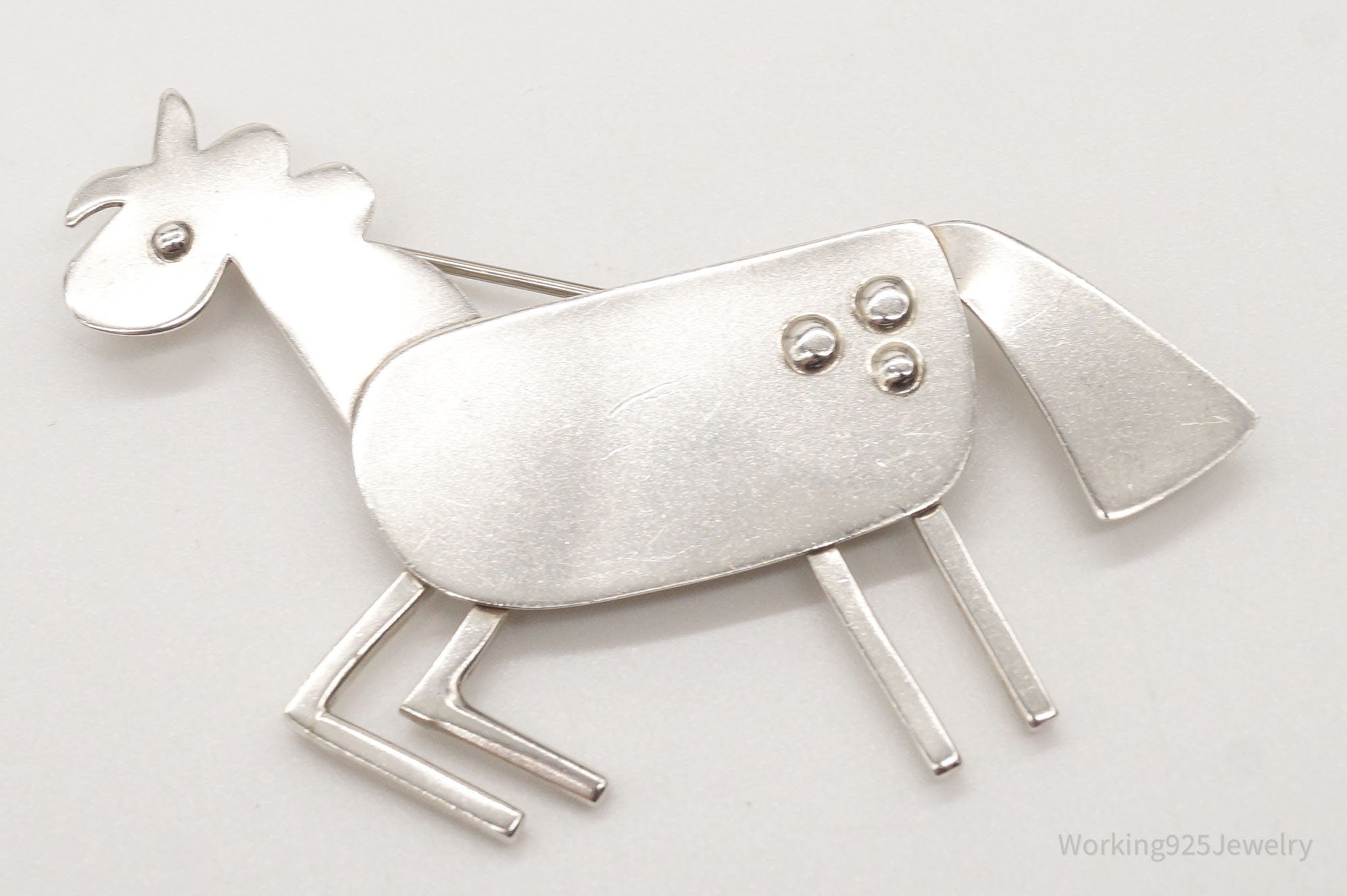 Vintage Modernist Horse Sterling Silver Brooch Pin