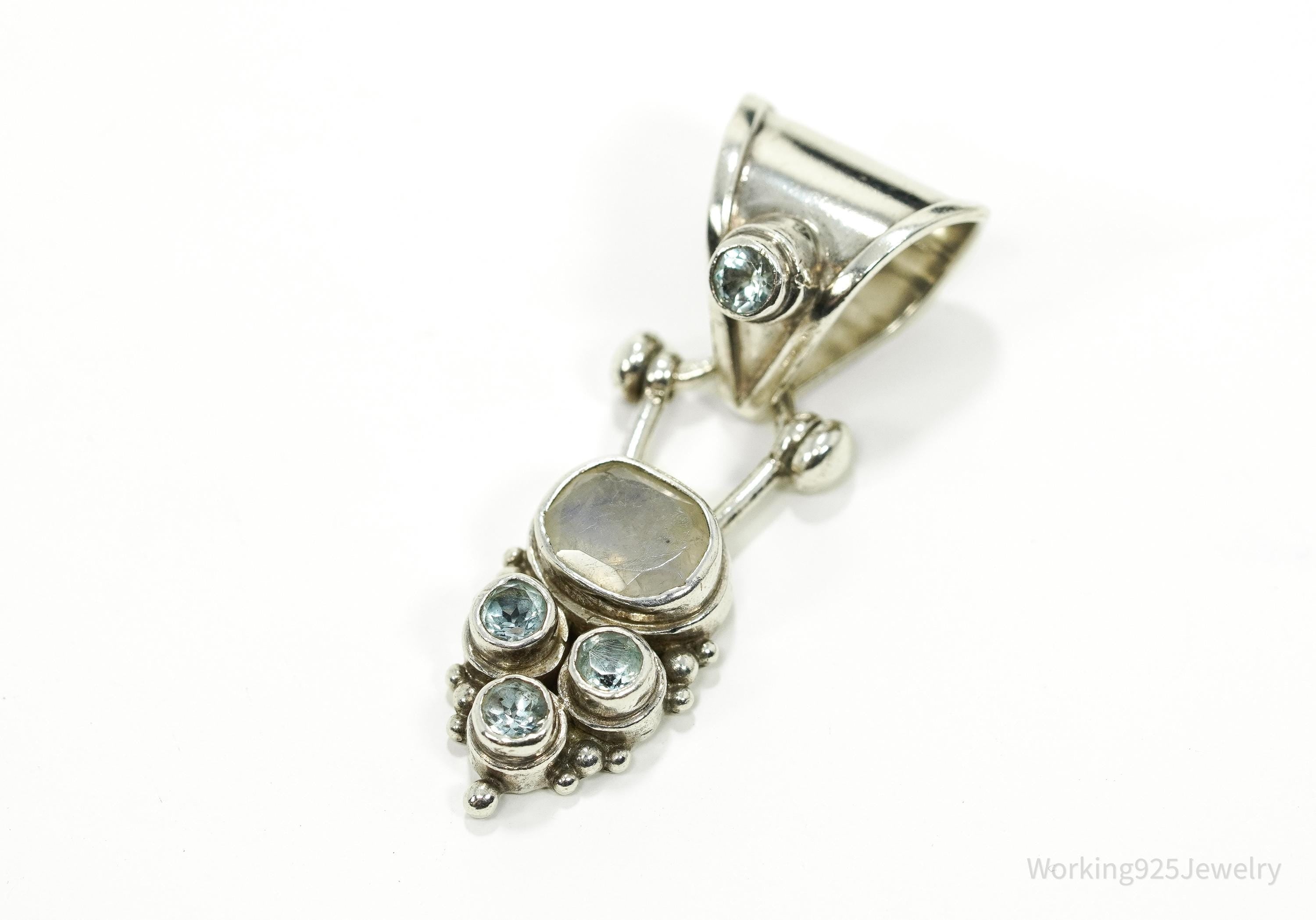 Vintage Blue Topaz & Moonstone Sterling Necklace Pendant