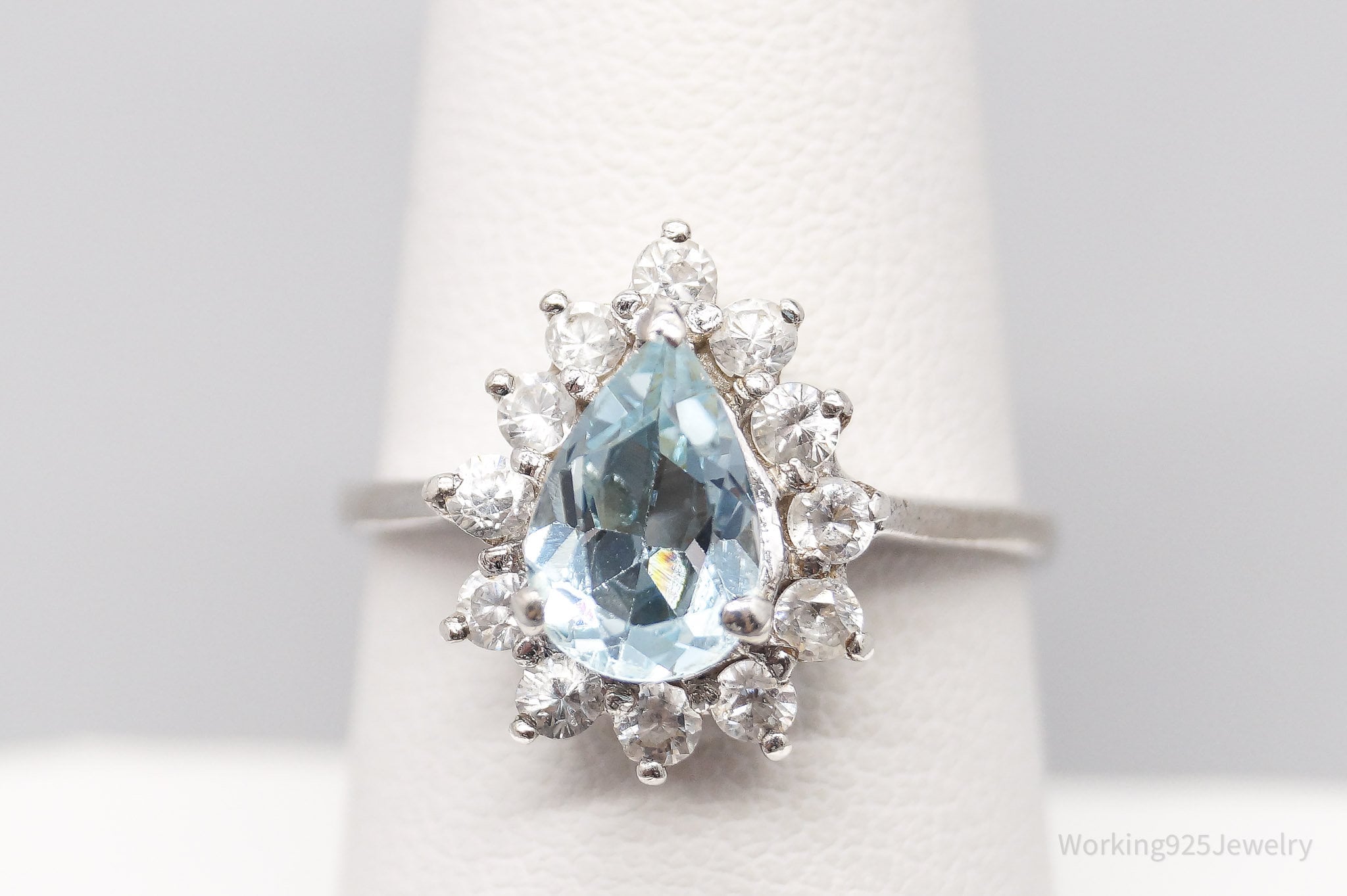Vintage Blue Topaz Cubic Zirconia Sterling Silver Ring - Size 7.75
