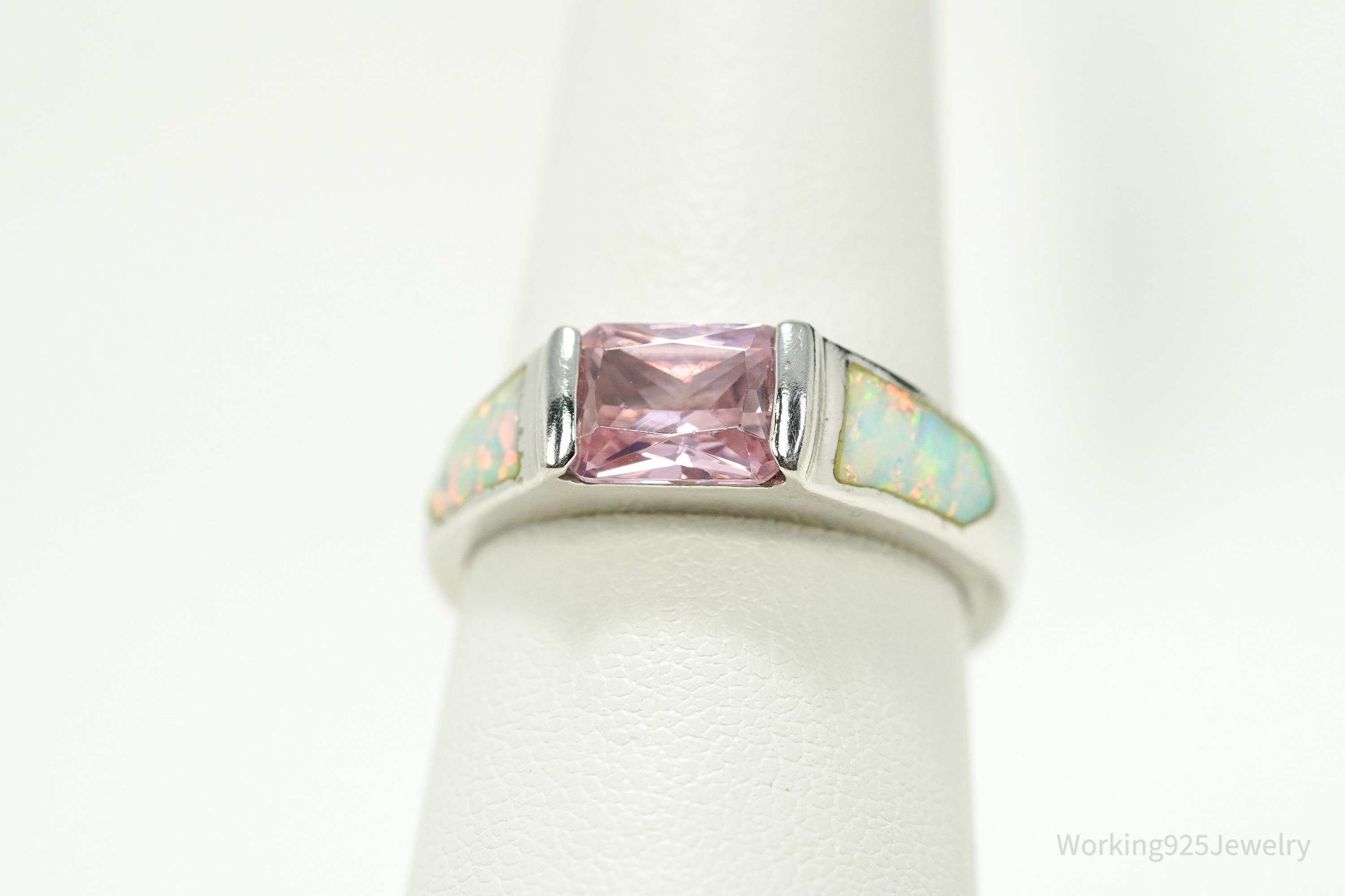 Vintage Opal & Pink Topaz Sterling Silver Ring Size 7