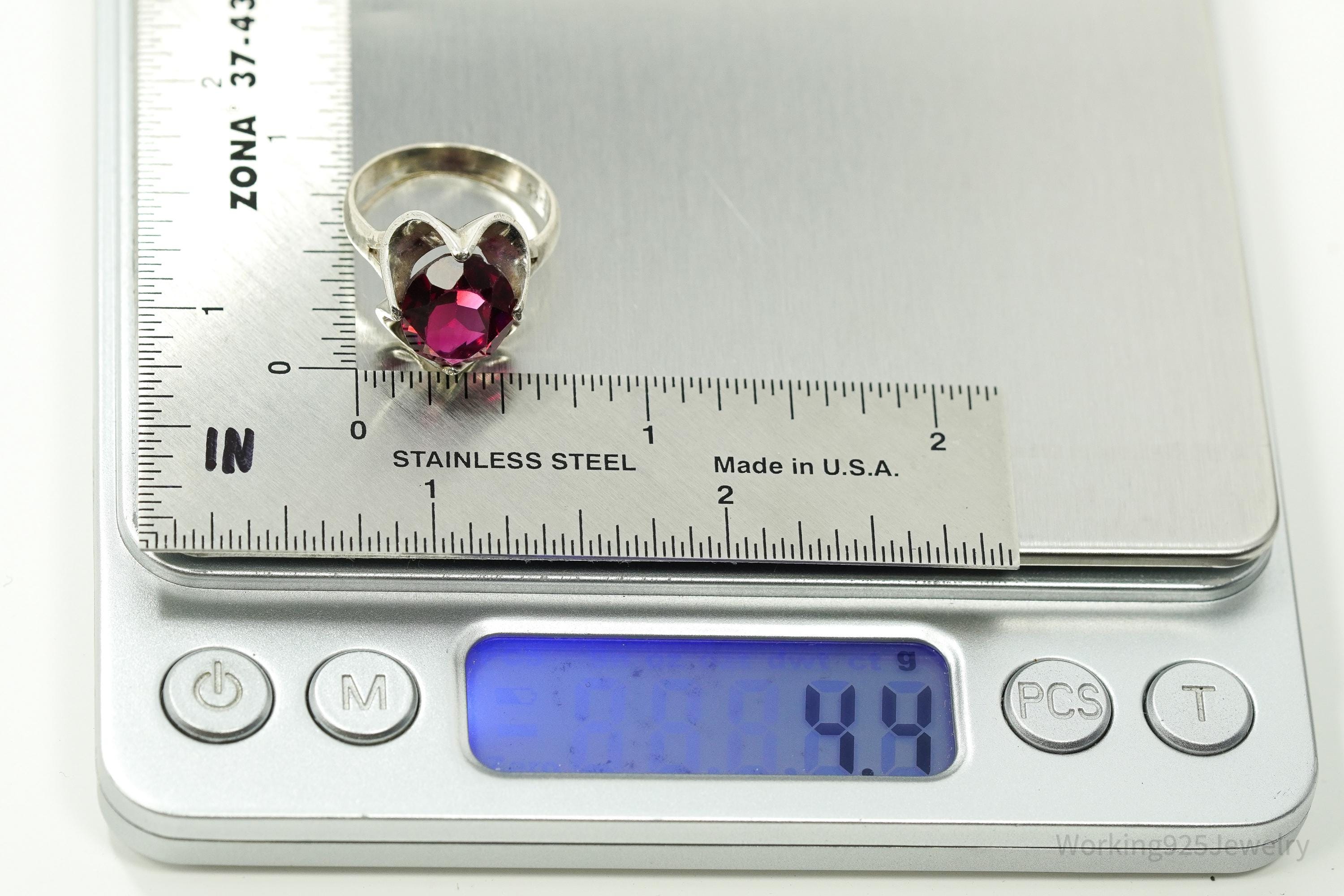 Vintage Art Glass Sterling Silver Ring - Size 6.75